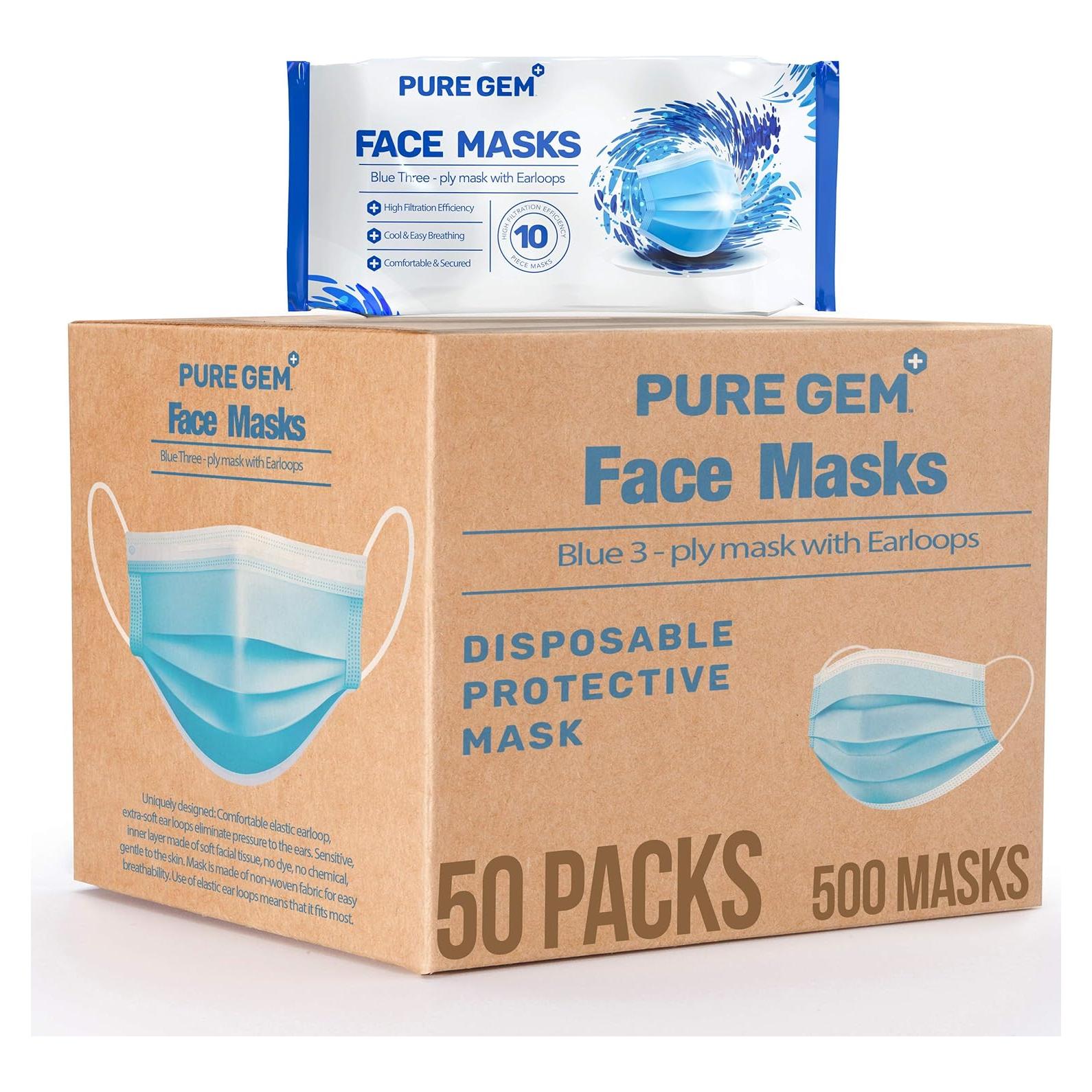 Paquete de 500 Mascarillas Faciales Desechables PURE GEM