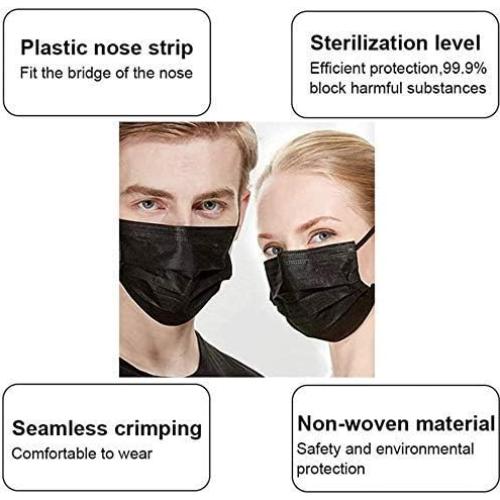 Mascarillas Desechables Negras 3 Capas Hyegiir 100 Unidades