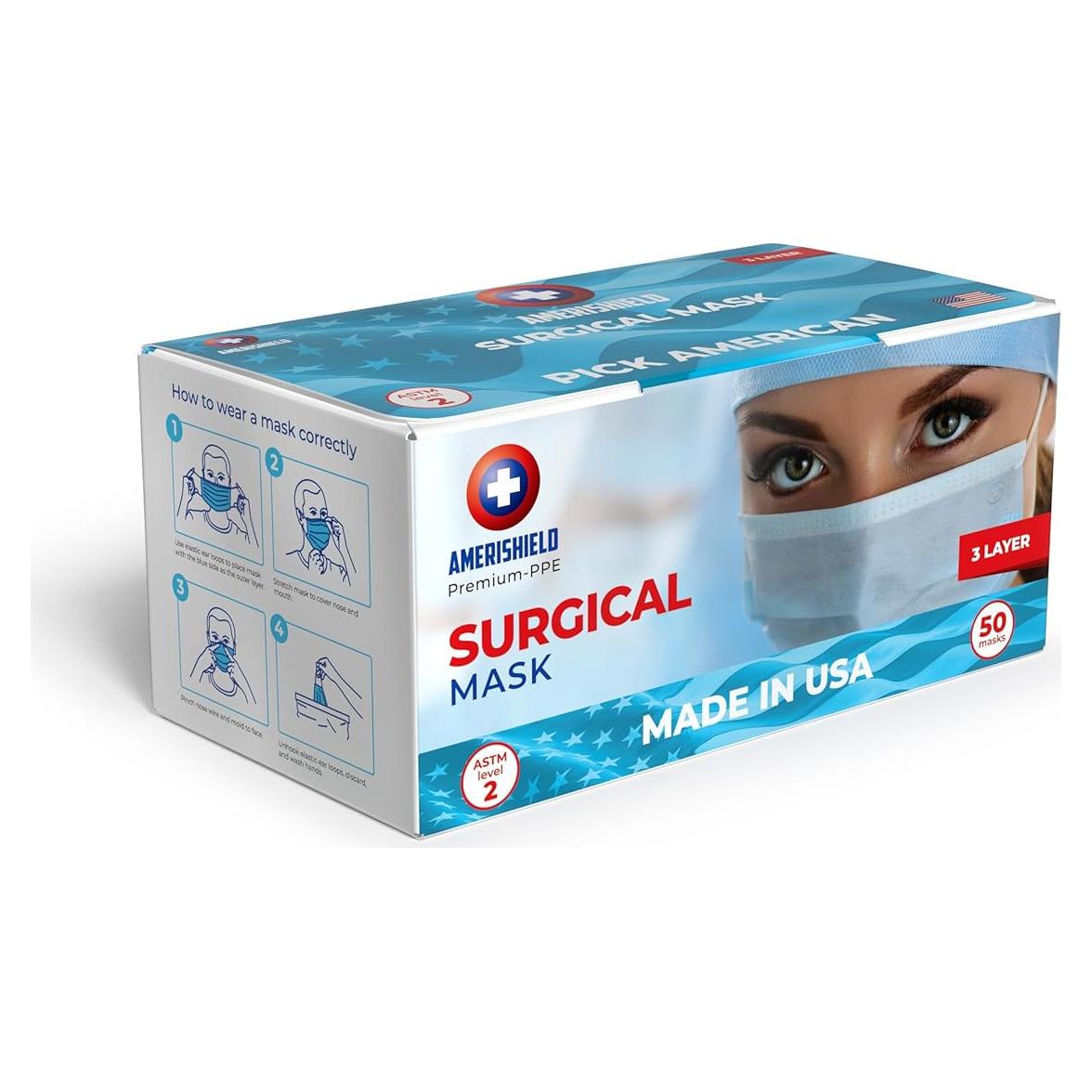 Mascarillas Desechables Nivel 2 ASTM Amerishield 50 Unidades