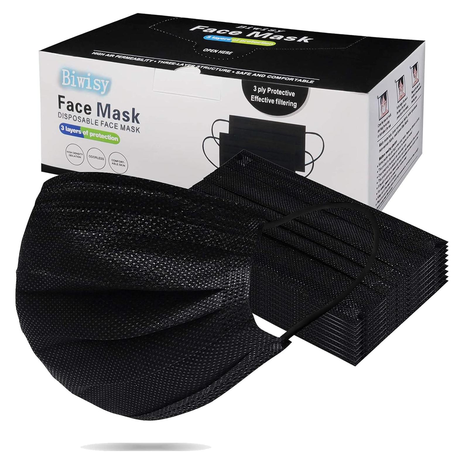 Mascarillas Desechables Biwisy 50 Pcs 3 Capas Color Negro