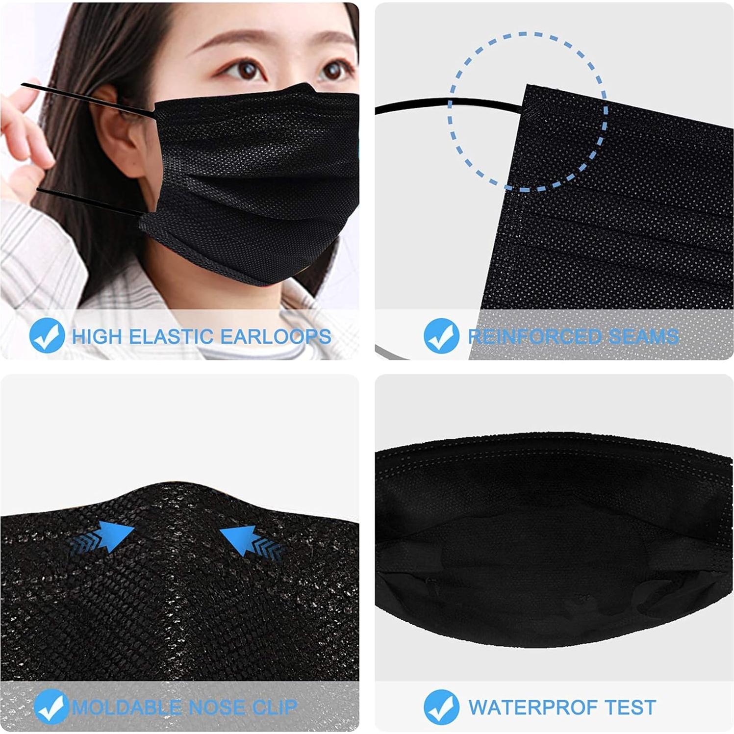 Mascarillas Desechables Biwisy 50 Pcs 3 Capas Color Negro