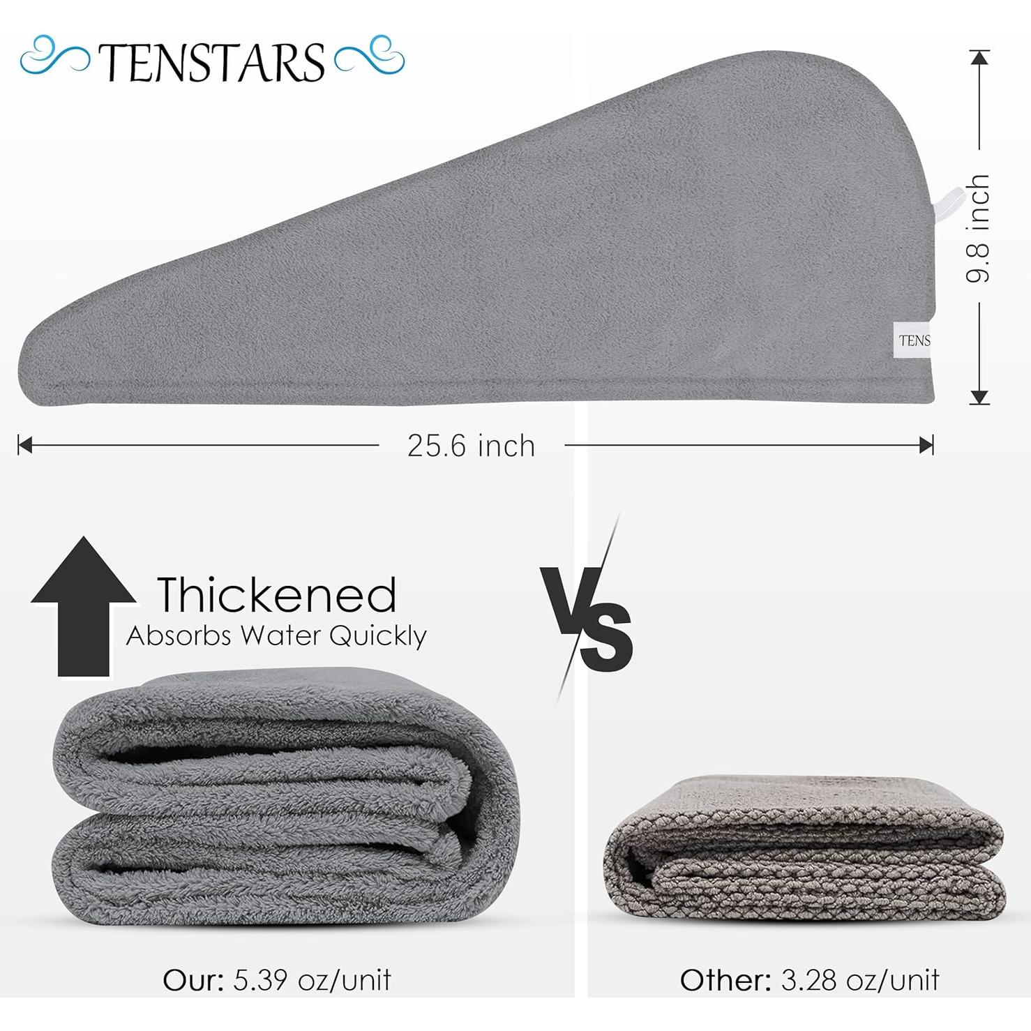 Toallas de Microfibra para Cabello TENSTARS - 5 Piezas 28x71 cm