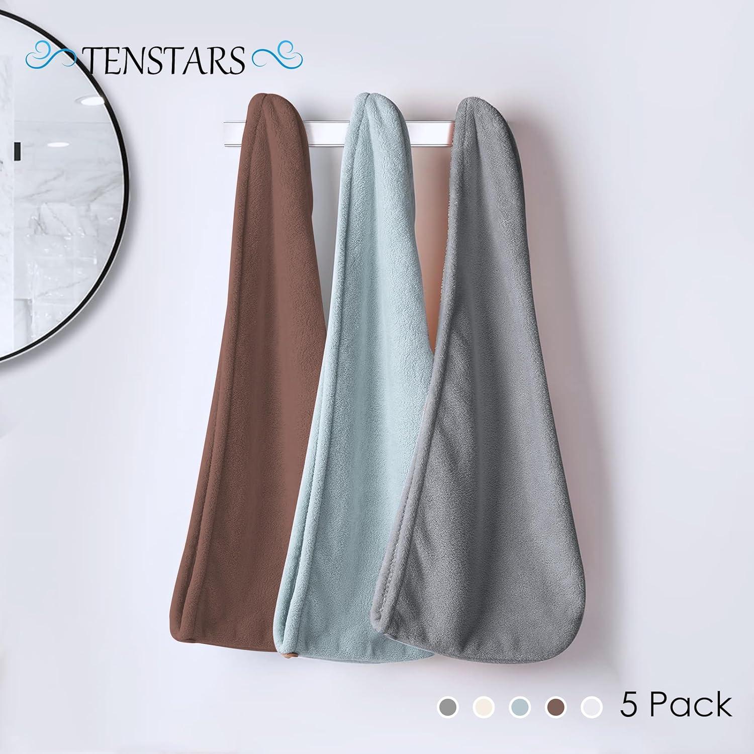 Toallas de Microfibra para Cabello TENSTARS - 5 Piezas 28x71 cm