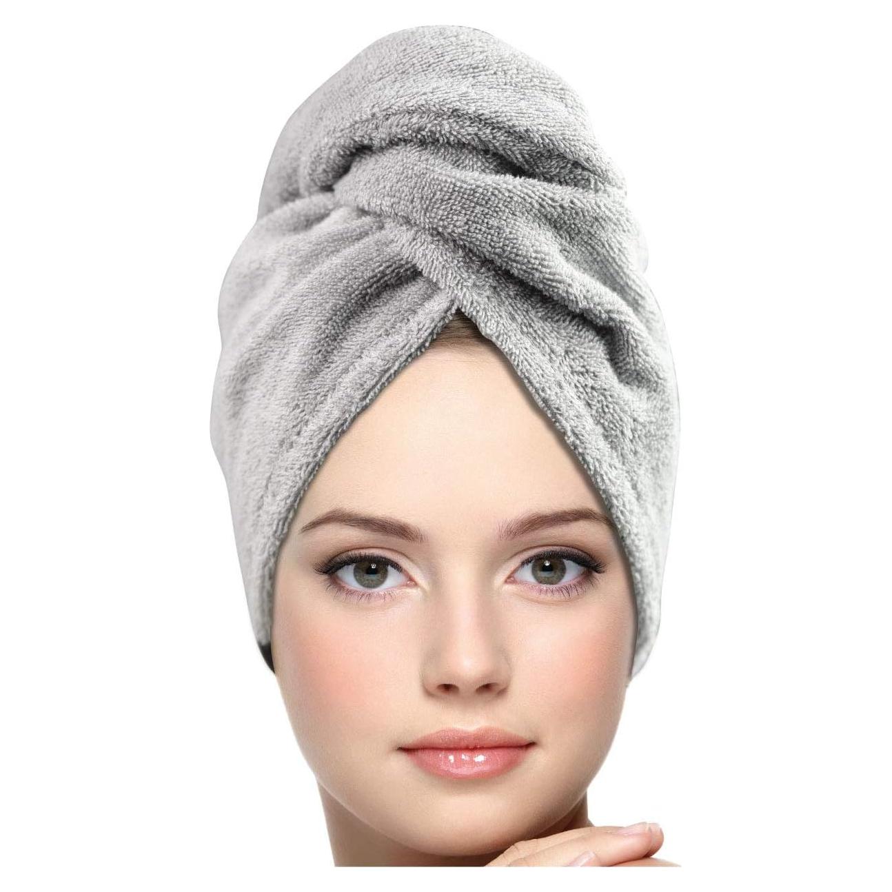 Toalla para el Cabello KEEPOZ 100% Algodón Gris Grande