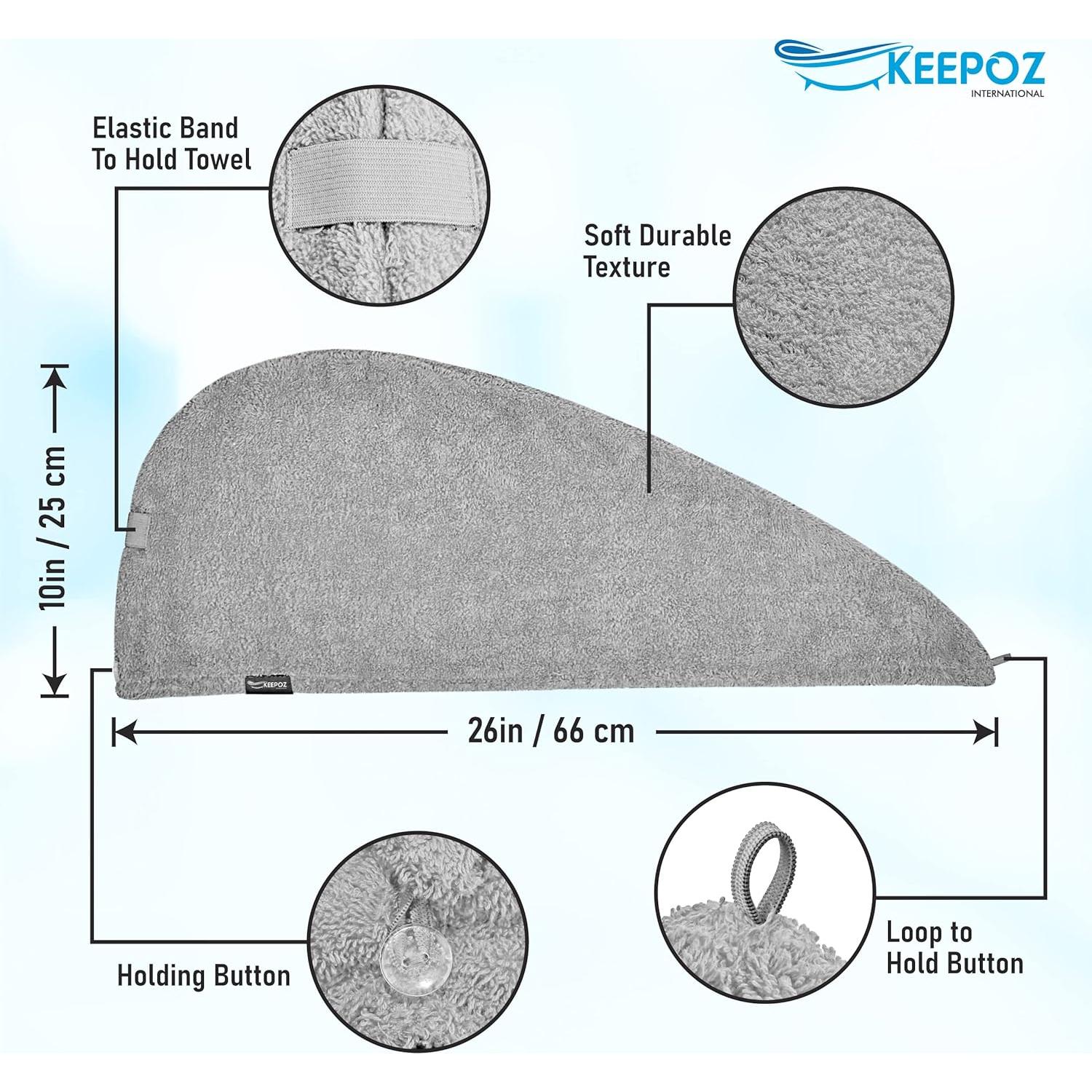 Toalla para el Cabello KEEPOZ 100% Algodón Gris Grande