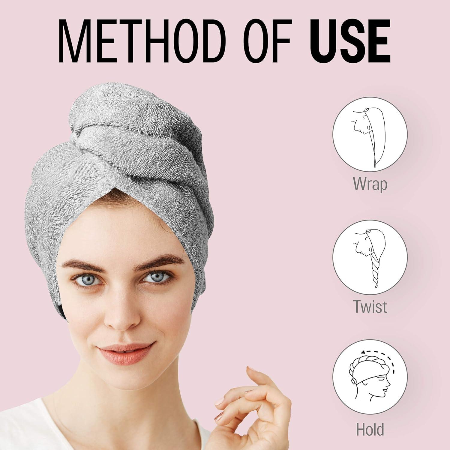 Toalla para el Cabello KEEPOZ 100% Algodón Gris Grande