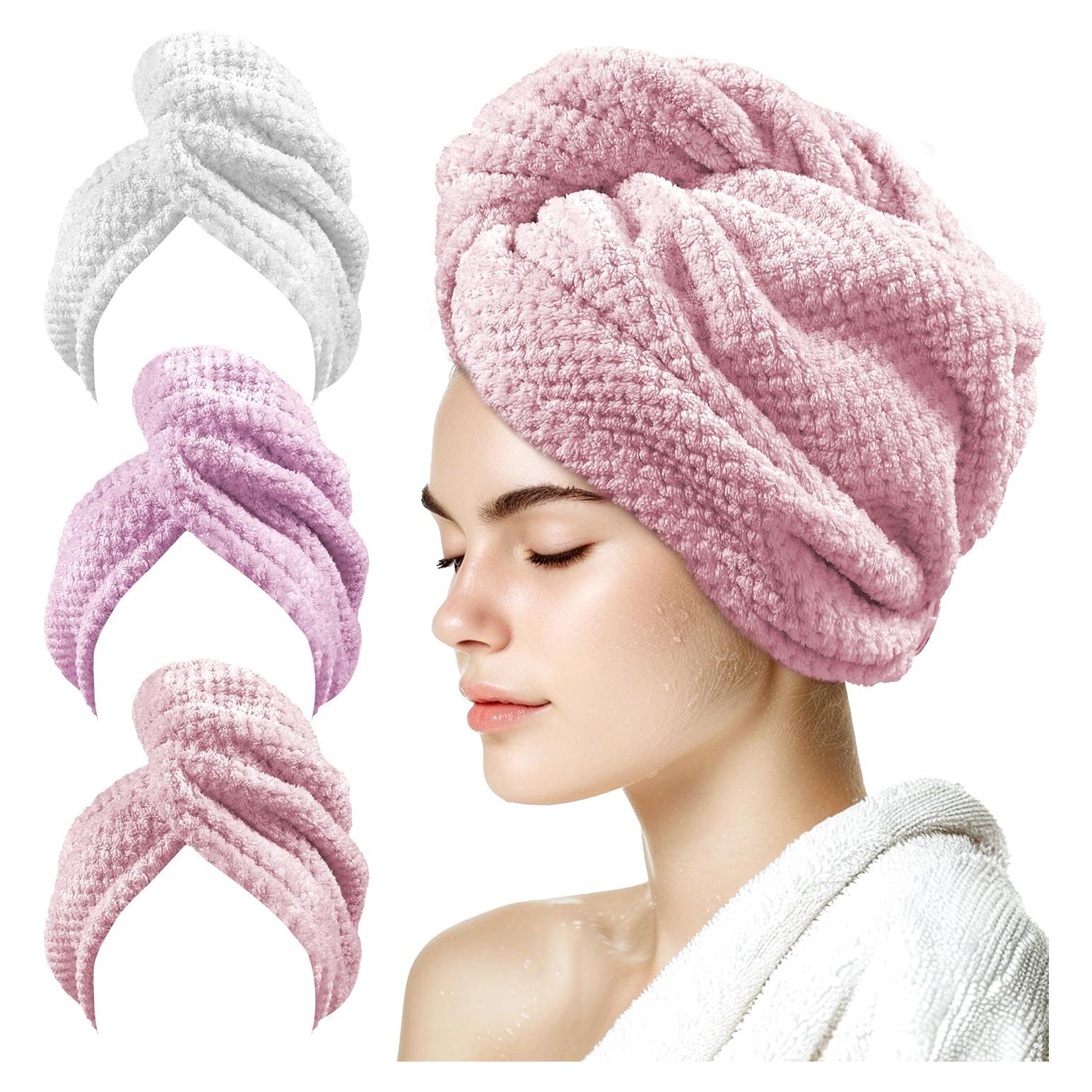 Paquete de 3 Toallas de Microfibra para Cabello Mis Cosas Novedosas - Secado Rápido, 64.5x24.9 cm