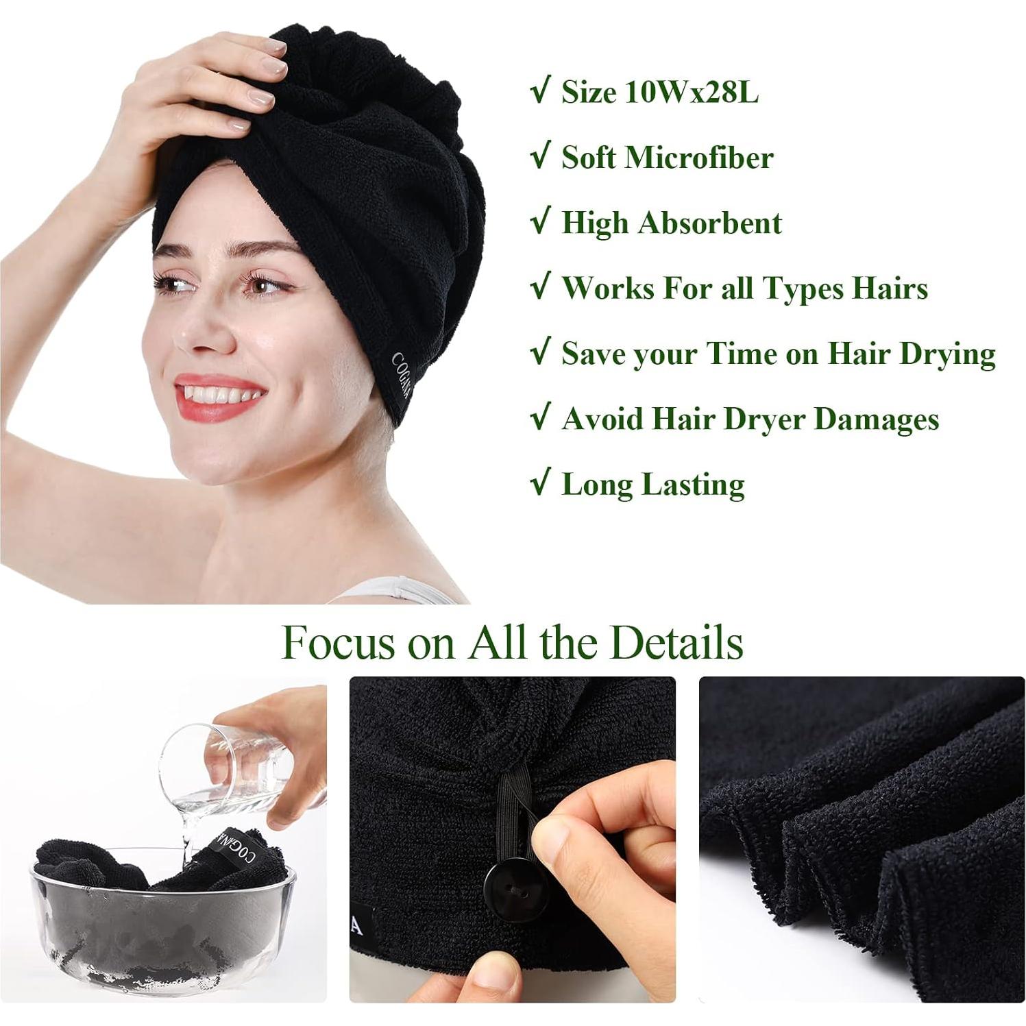 Paquete de 2 Toallas de Microfibra COGANA para Cabello Negro