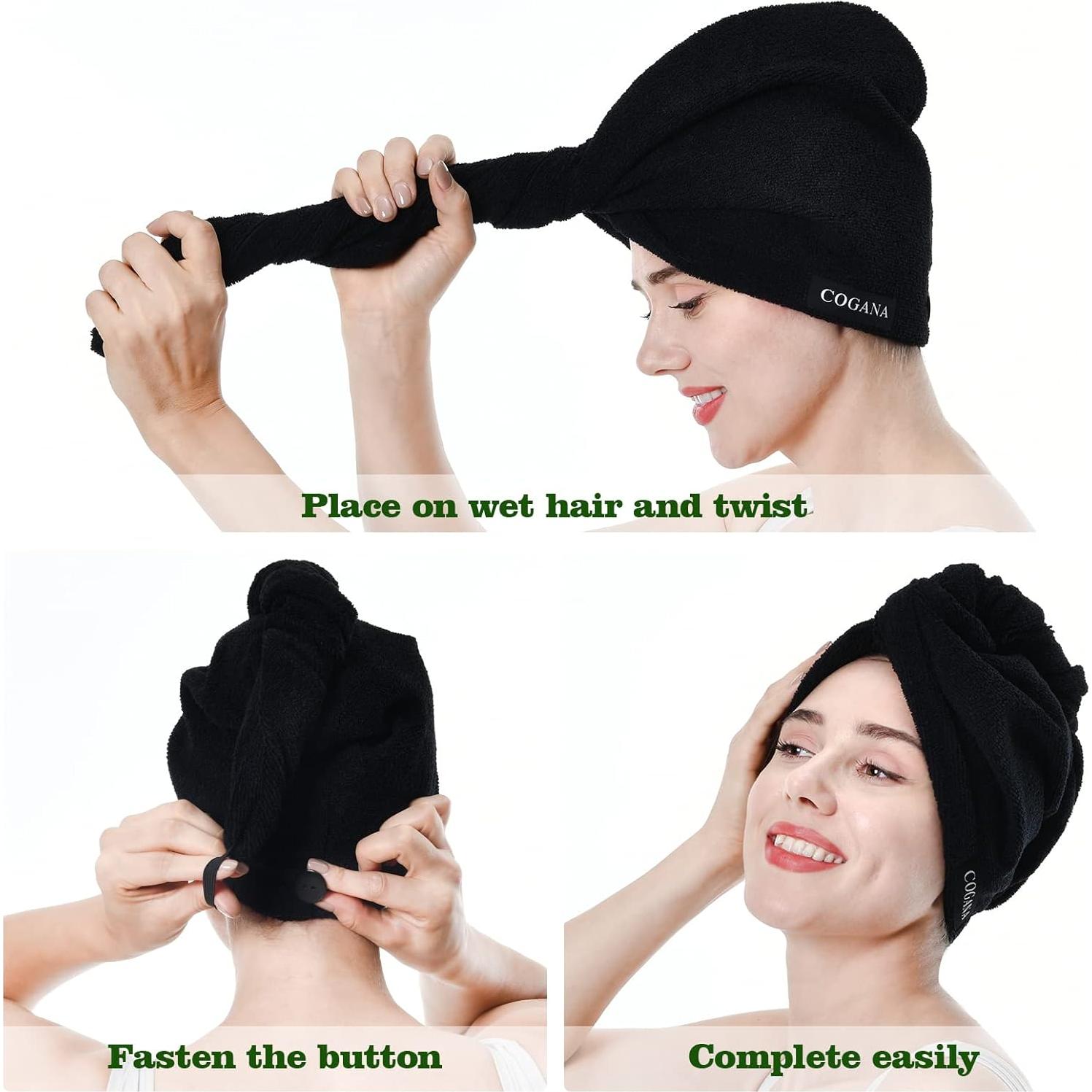 Paquete de 2 Toallas de Microfibra COGANA para Cabello Negro