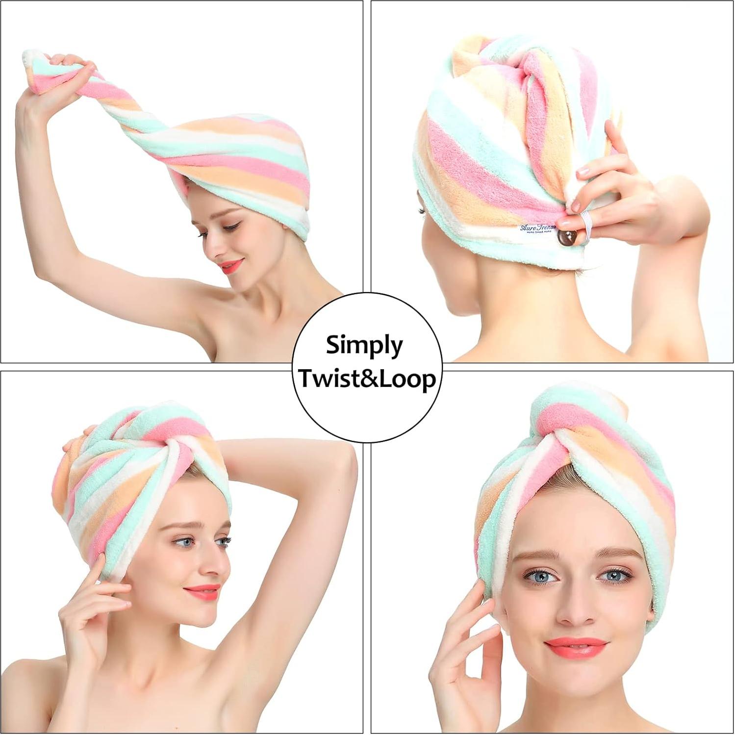 Toalla de Microfibra AuroTrends para Cabello 2Pack Arcoíris