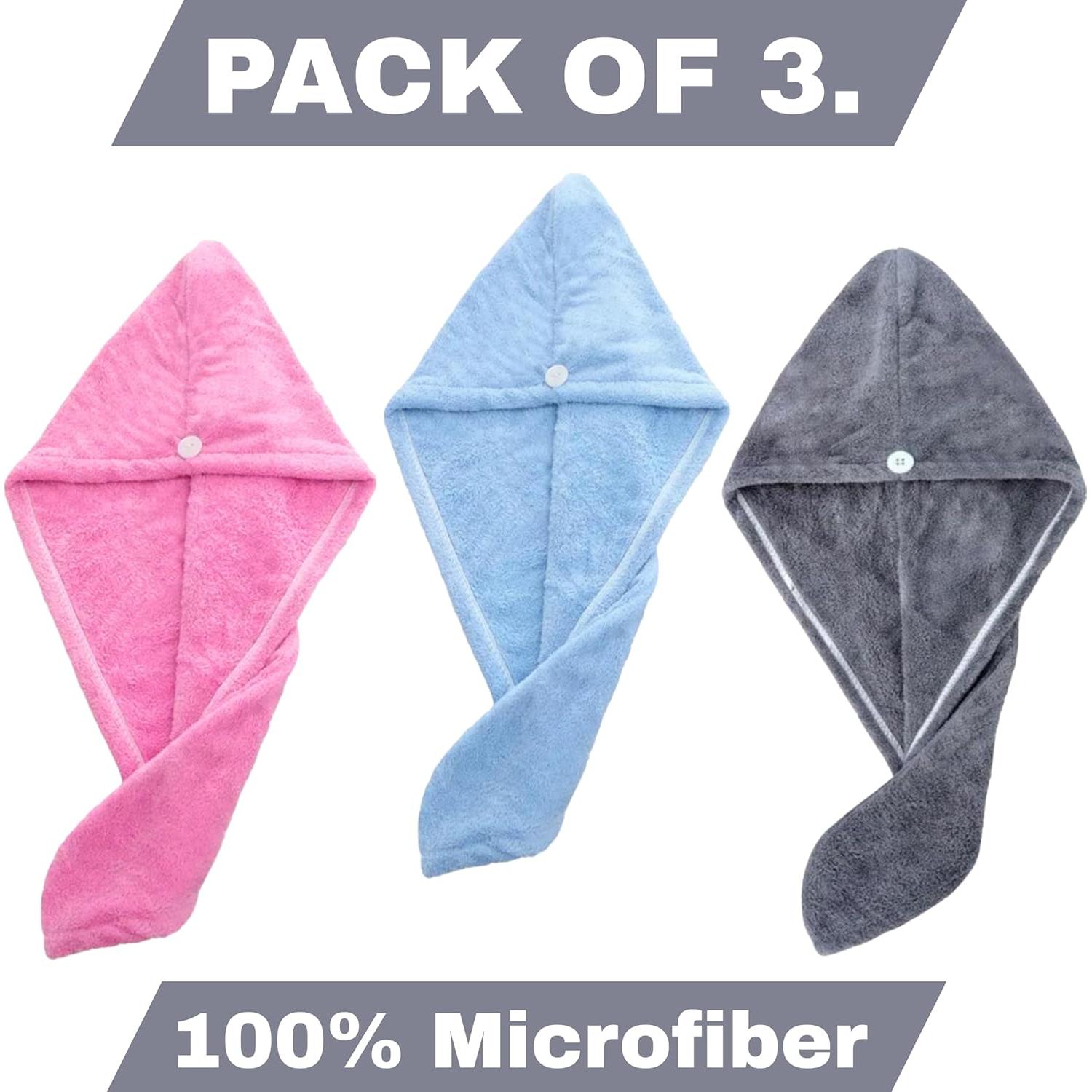 Toallas de Turbante Microfibra CB HOME IRIS - Paquete de 3