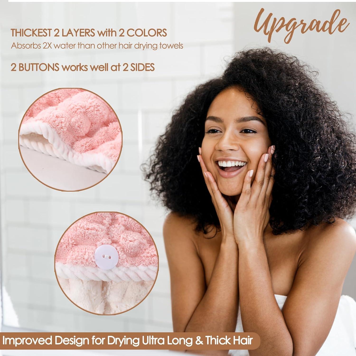 Toalla de Secado de Cabello Microfibra Jeffsun 2 Capas Rosa y Blanco