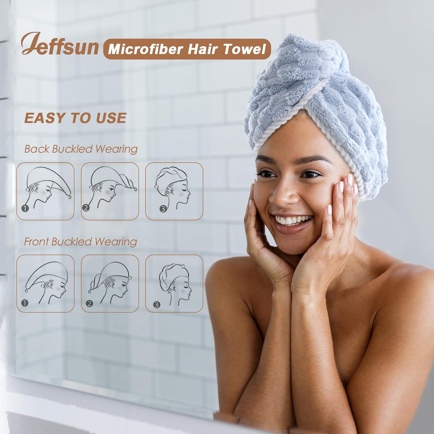 Toalla de Secado de Cabello Microfibra Jeffsun 2 Capas Rosa y Blanco