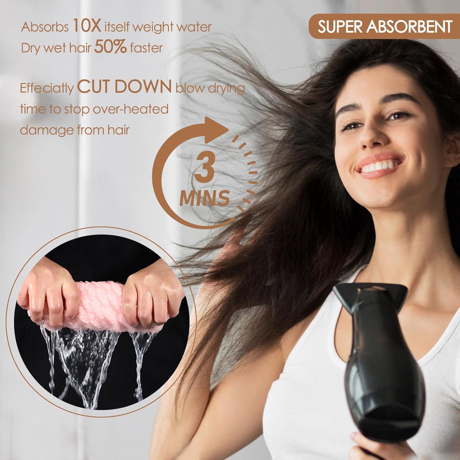 Toalla de Secado de Cabello Microfibra Jeffsun 2 Capas Rosa y Blanco