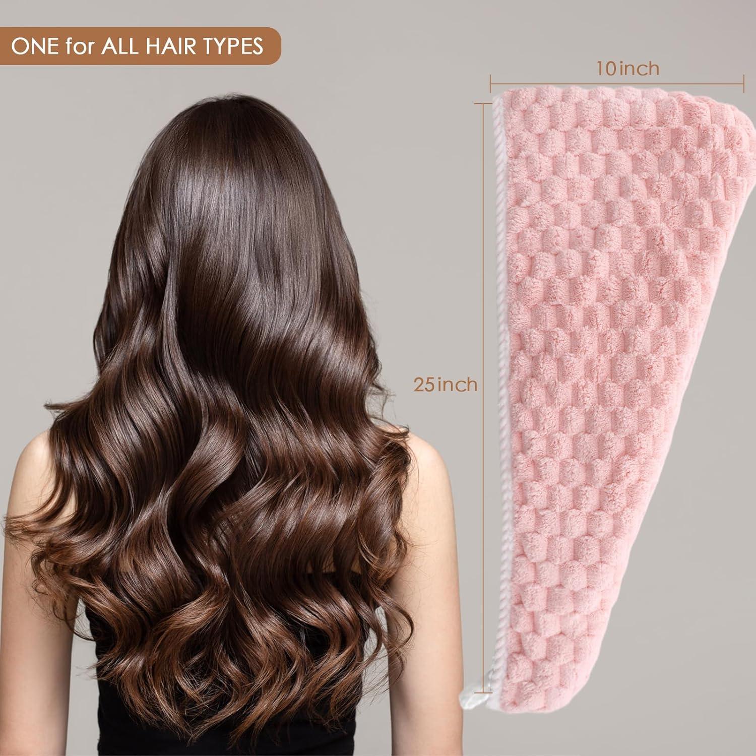 Toalla de Secado de Cabello Microfibra Jeffsun 2 Capas Rosa y Blanco