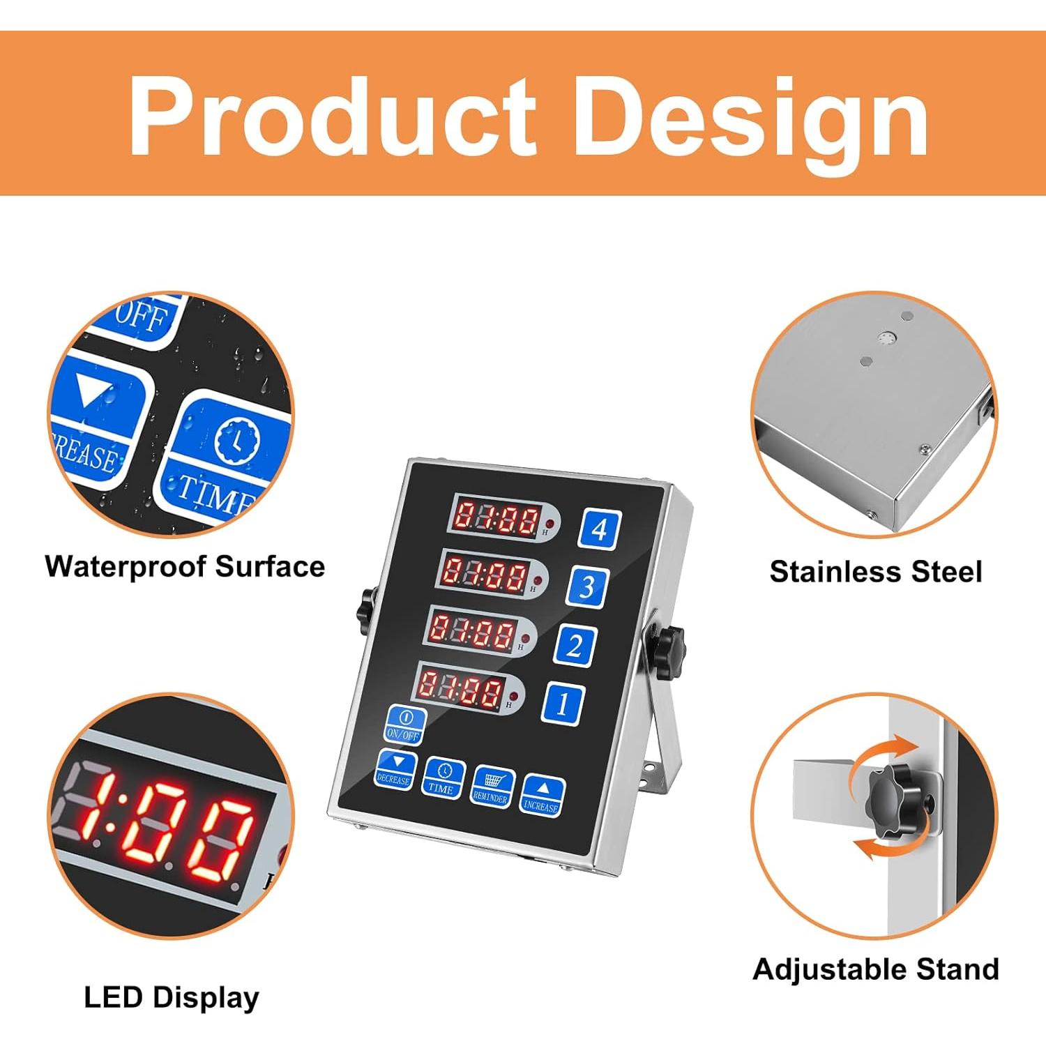 Temporizador Digital de Cocina YOOYIST 4 Canales Acero Inoxidable