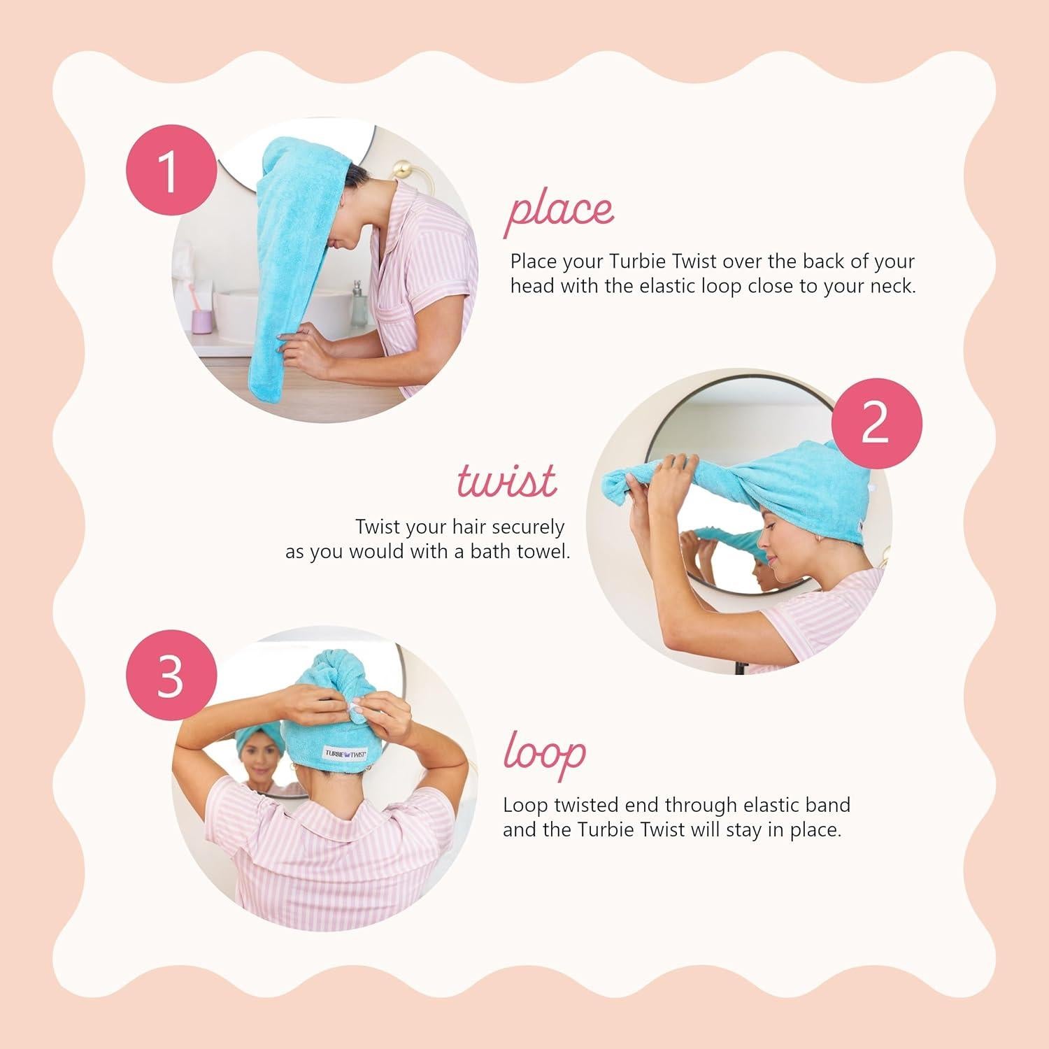 Turbie Twist Toallas de Algodón para Cabello - Paquete de 3 - Secado Rápido
