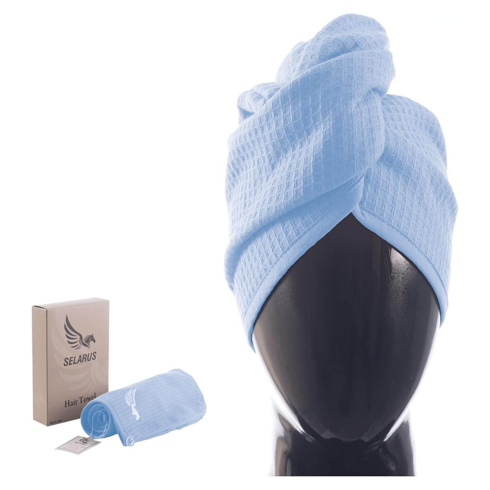 Toalla de Cabello Selarus 100% Algodón Turco 400-GSM Azul