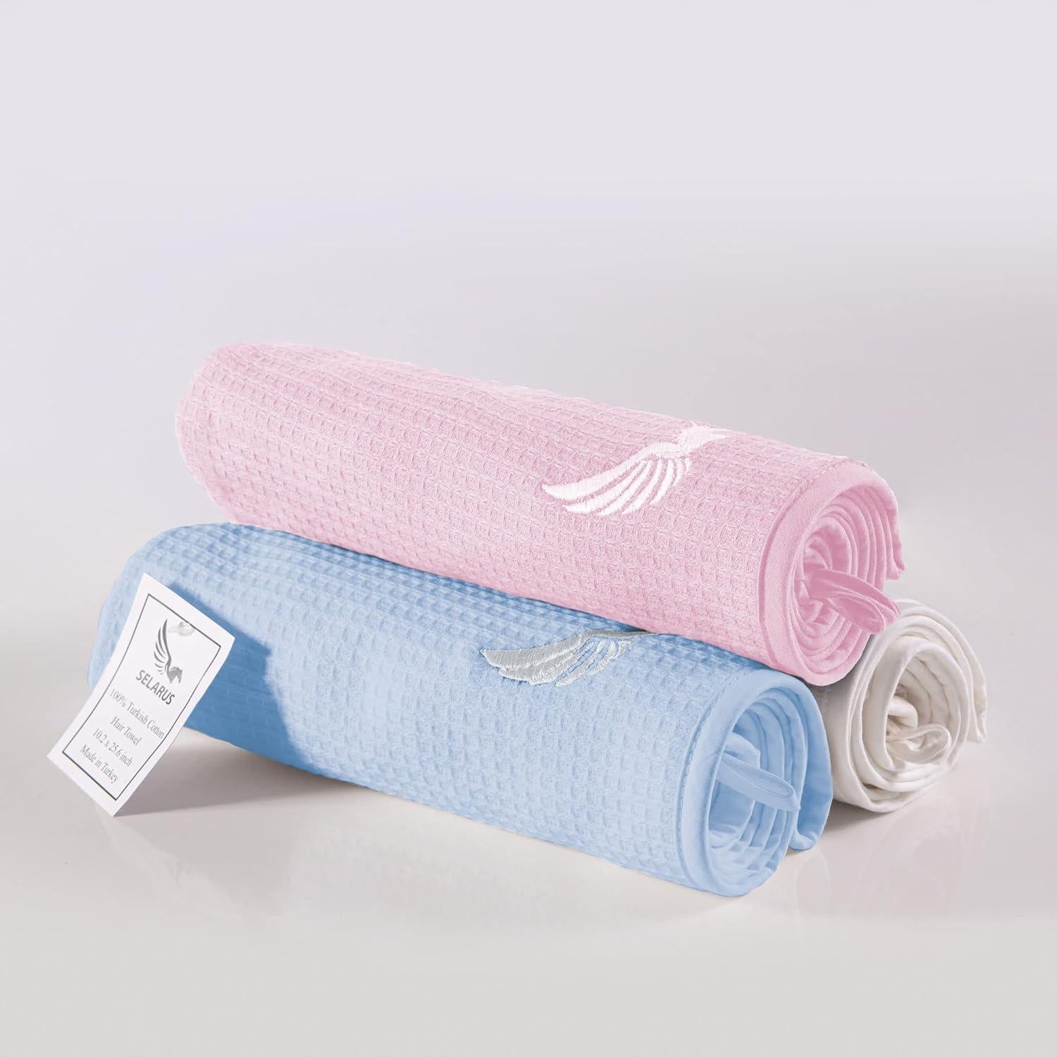 Toalla de Cabello Selarus 100% Algodón Turco 400-GSM Azul