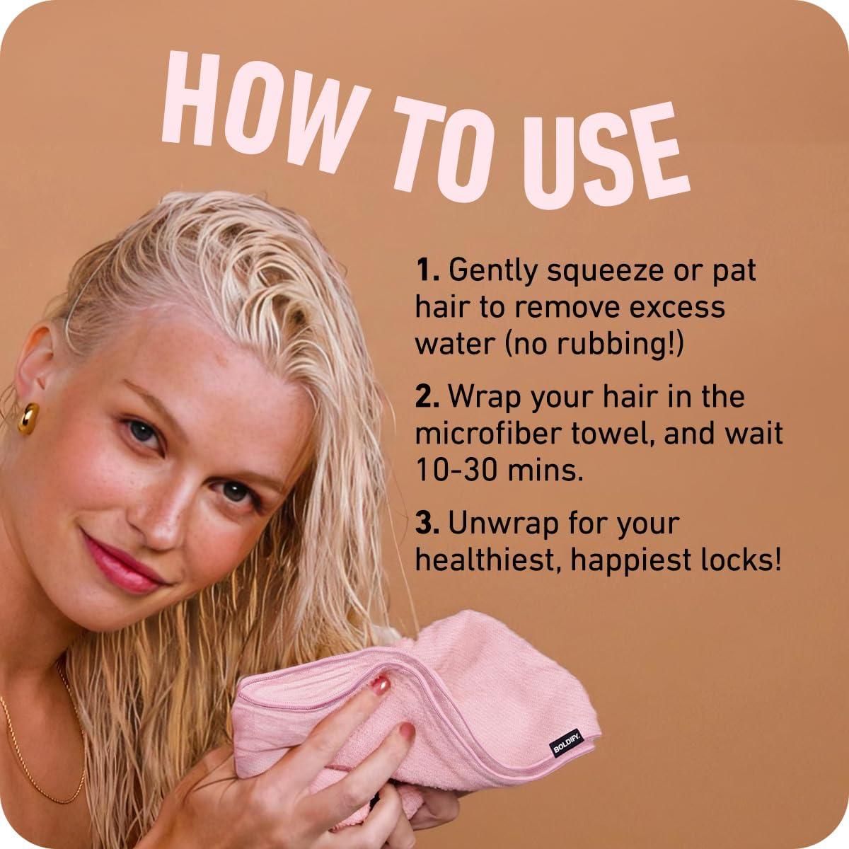 Toalla de Microfibra Boldify para Cabello Fino y Rizado - Rosa