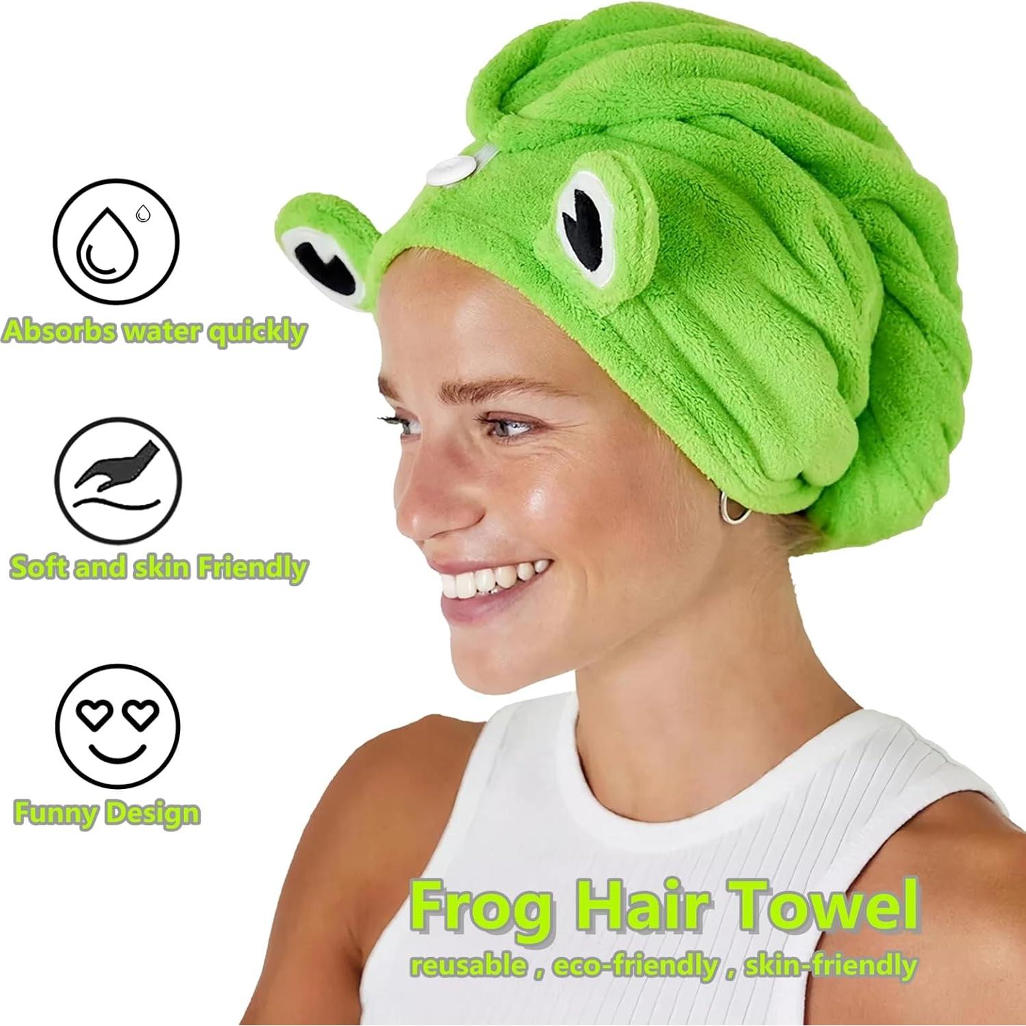 2 Toallas de Microfibra para el Cabello Globalnice - Diseño Rana