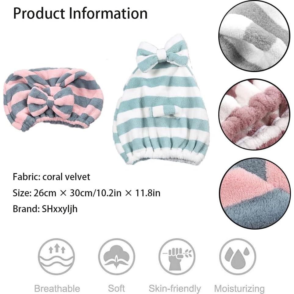 Gorro de toalla de microfibra SHxxyljh para cabello - 2 unidades