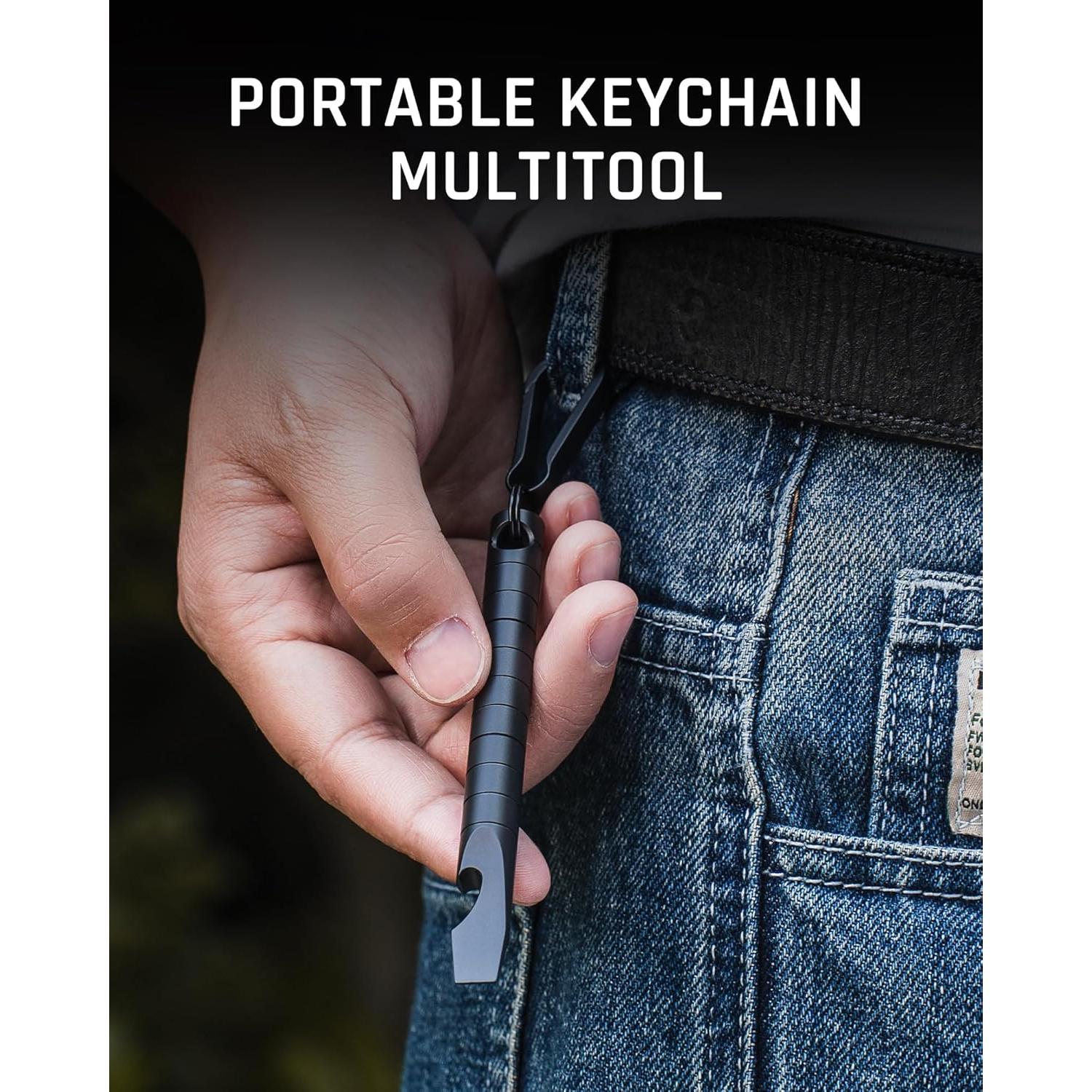 TISUR Multiherramienta de Titanio EDC 6 en 1 Llavero Negro