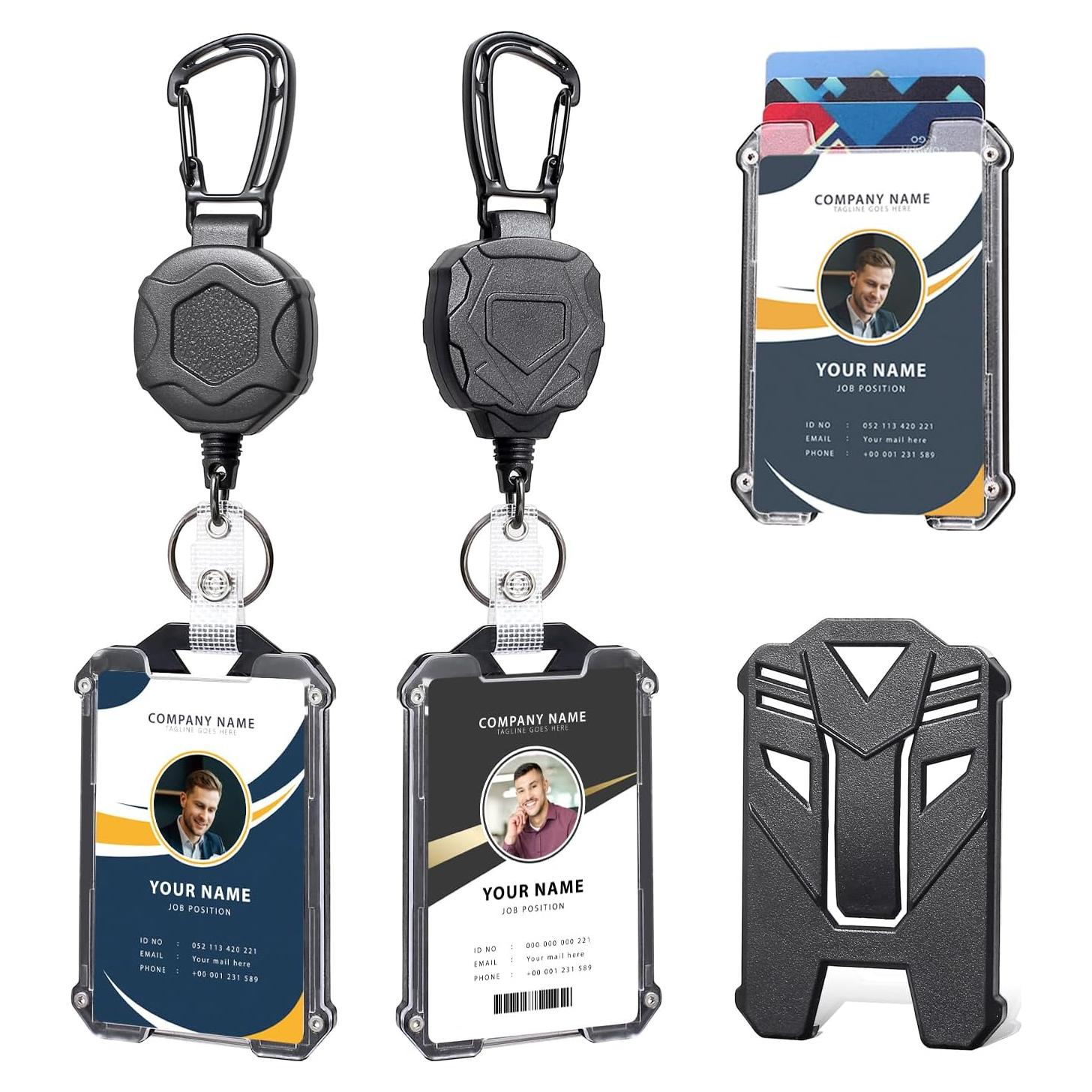 Portatarjetas retráctil COOKOOKY con clip y llavero - 2 Soportes