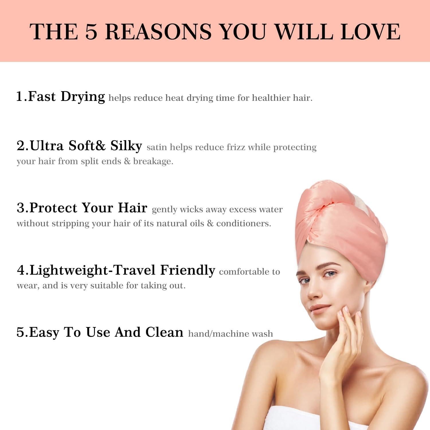 Toalla de Envoltura para Cabello Bsofter Microfibra Rosa 1 Paquete