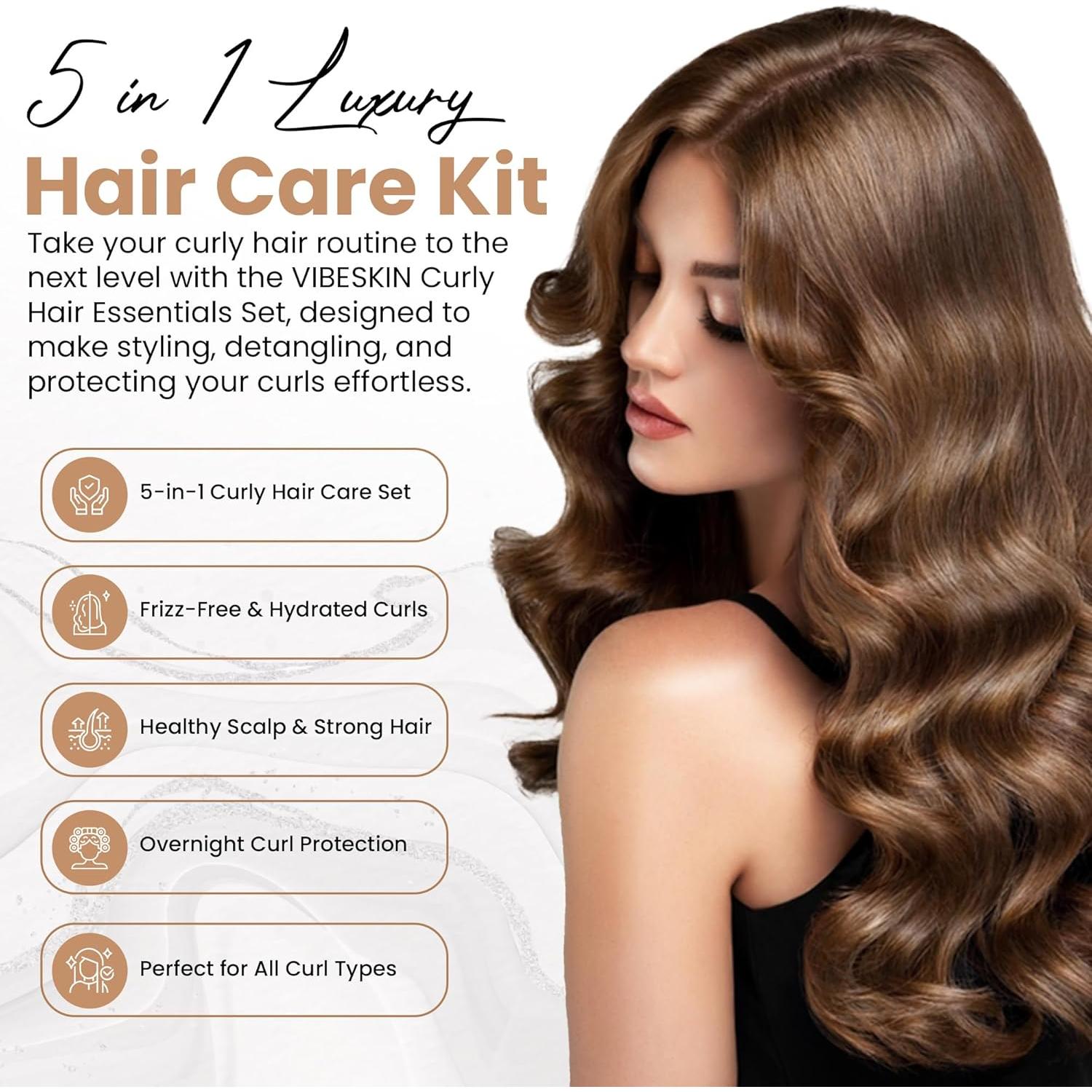 Conjunto 5 en 1 para Cabello Rizado VIBESKIN - Spray, Cepillo, Toalla