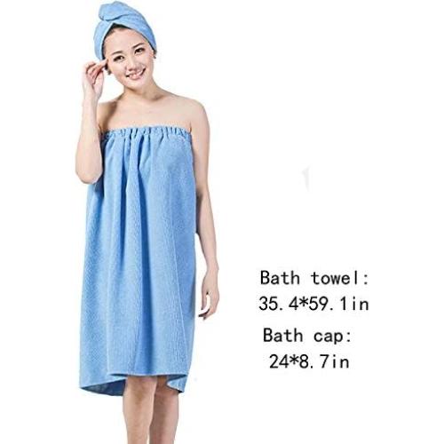 Conjunto de Bata de Microfibra Queena con Turbante Azul 150x90cm