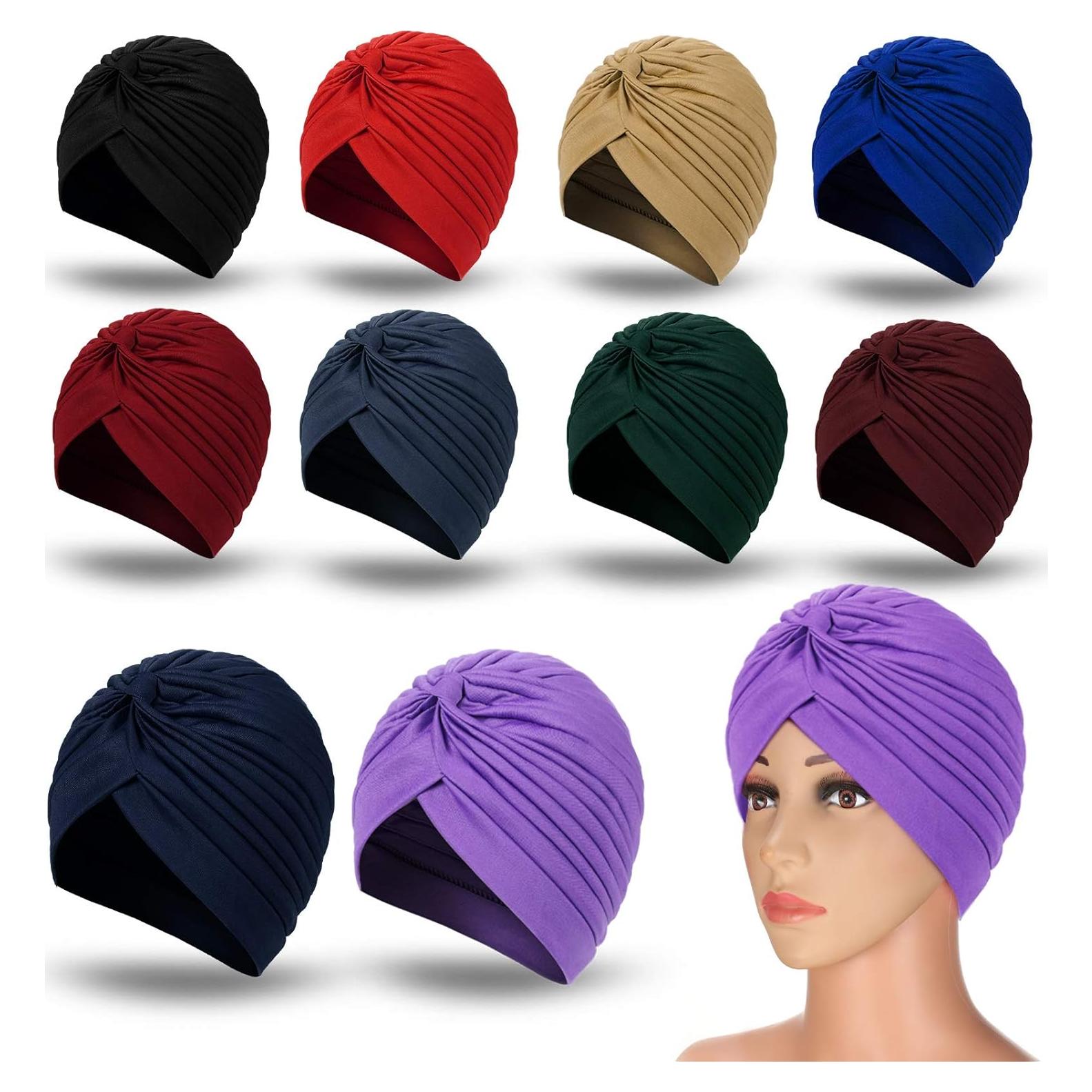 10 Turbantes Elásticos de Poliester Syhood para Mujeres