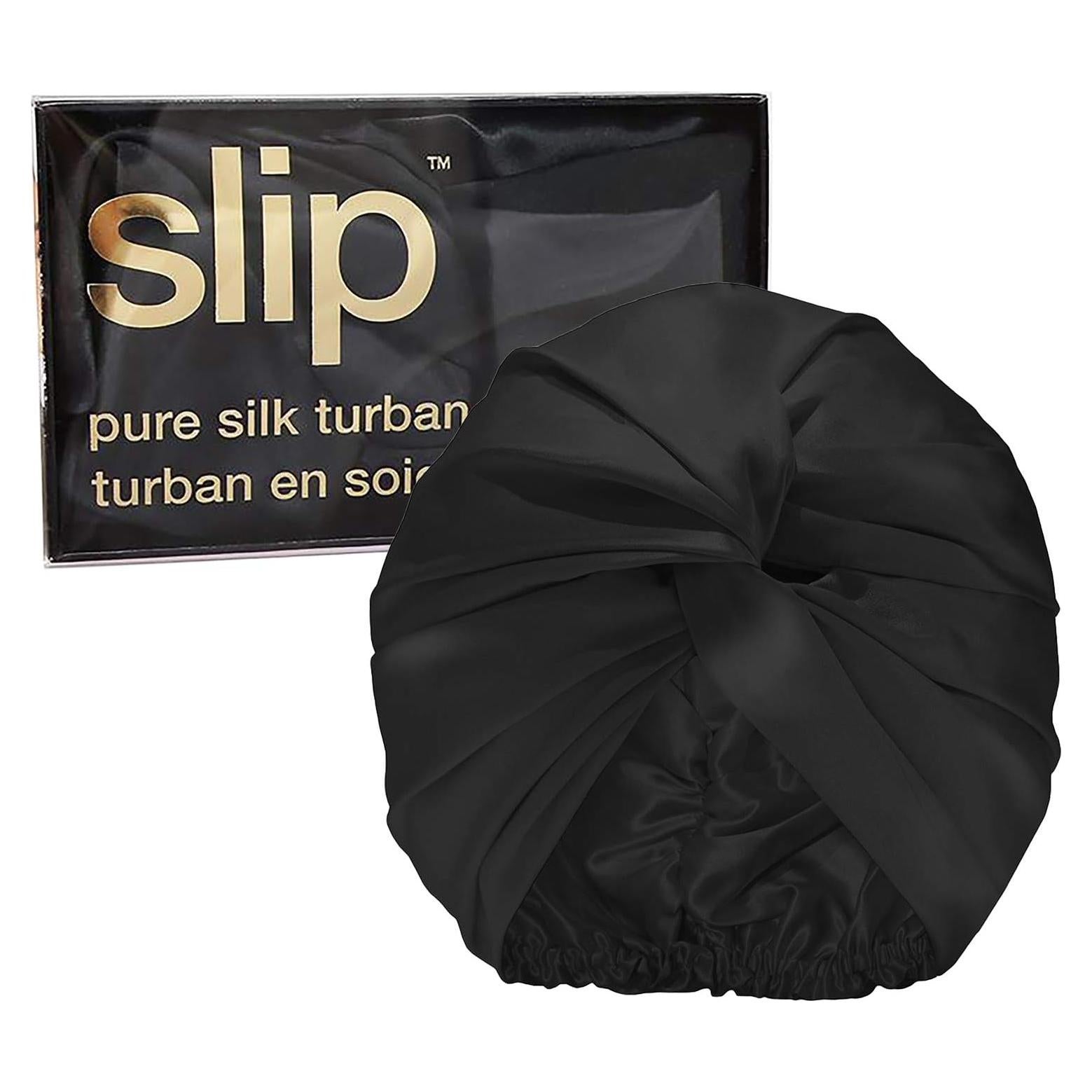 Turbante de Seda Pura Slip Negro 22 Momme para Cuidado del Cabello