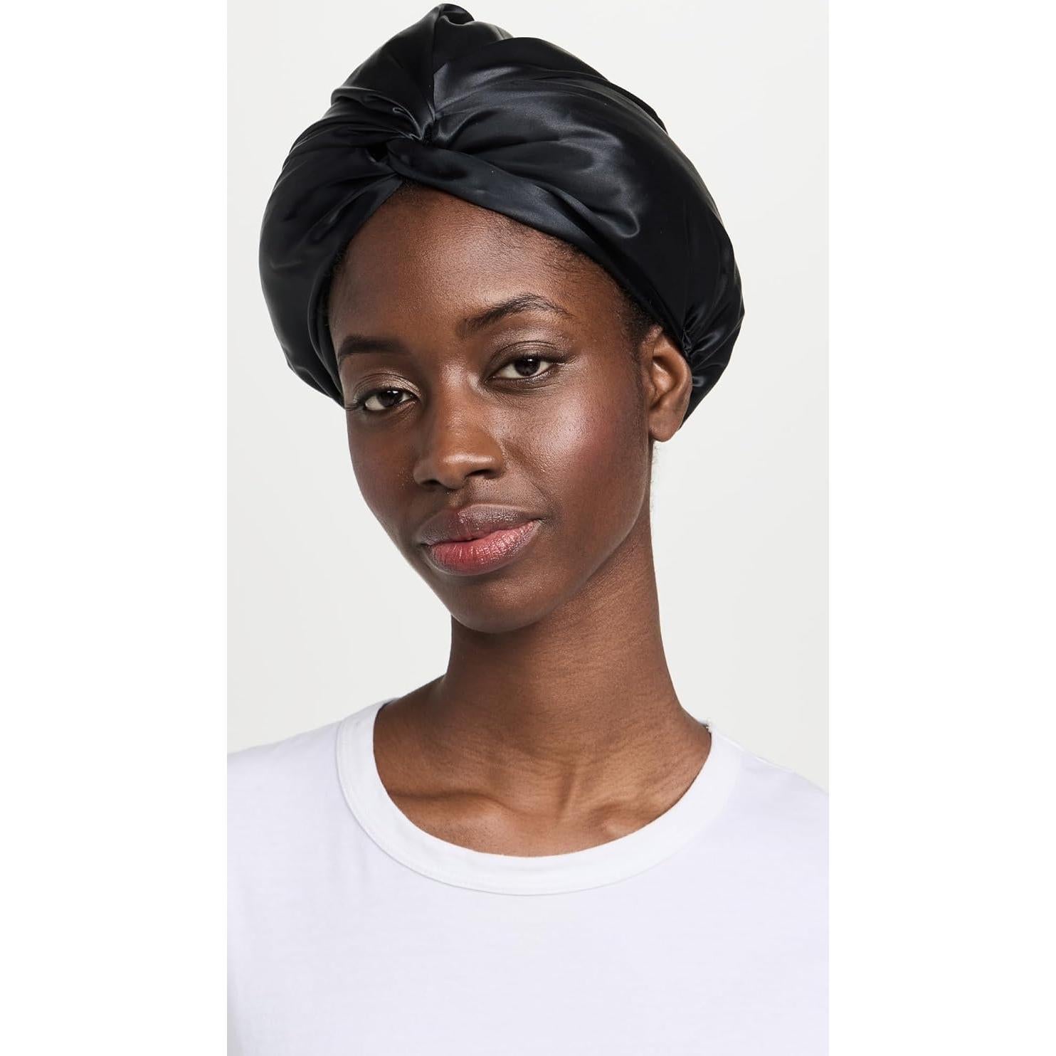 Turbante de Seda Pura Slip Negro 22 Momme para Cuidado del Cabello