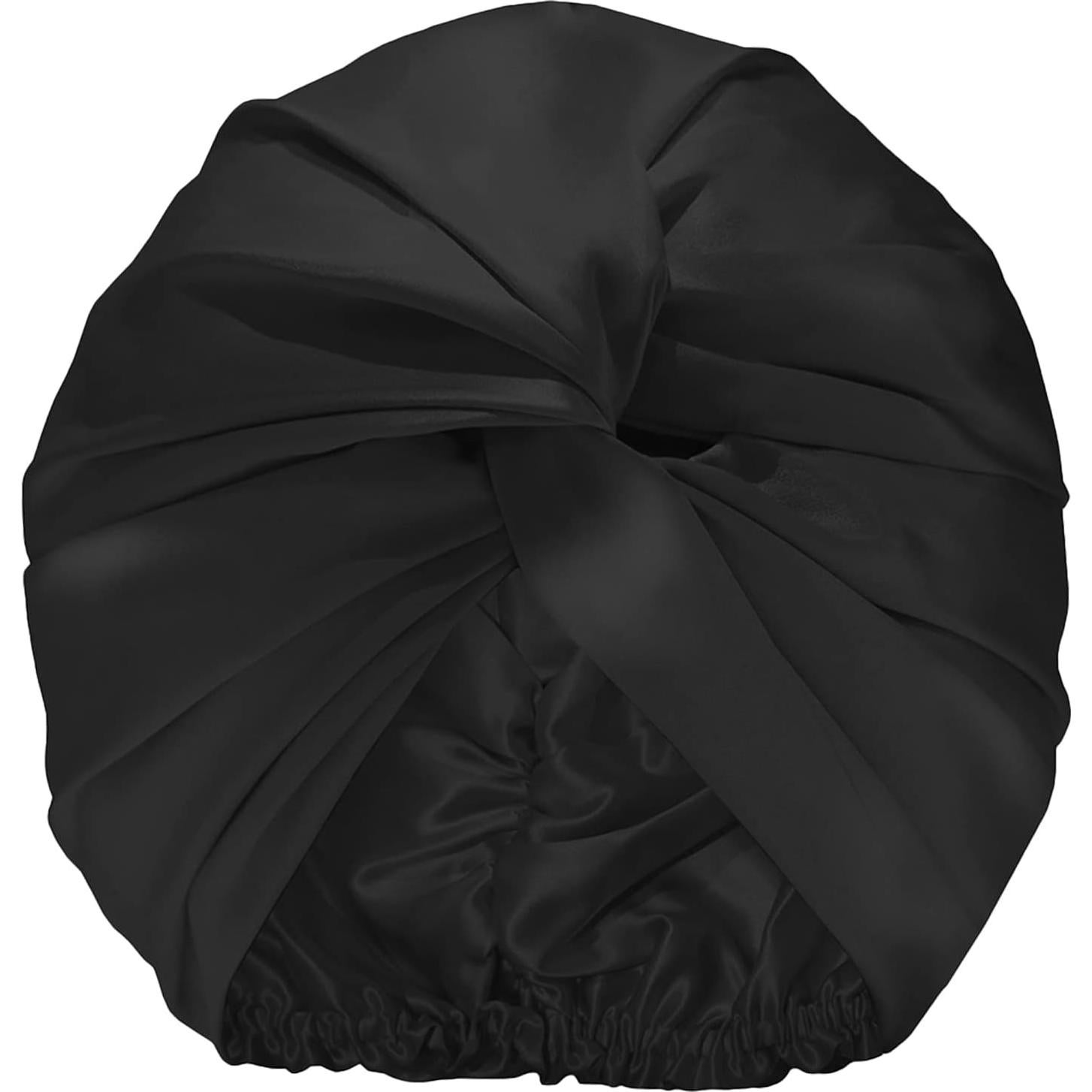 Turbante de Seda Pura Slip Negro 22 Momme para Cuidado del Cabello