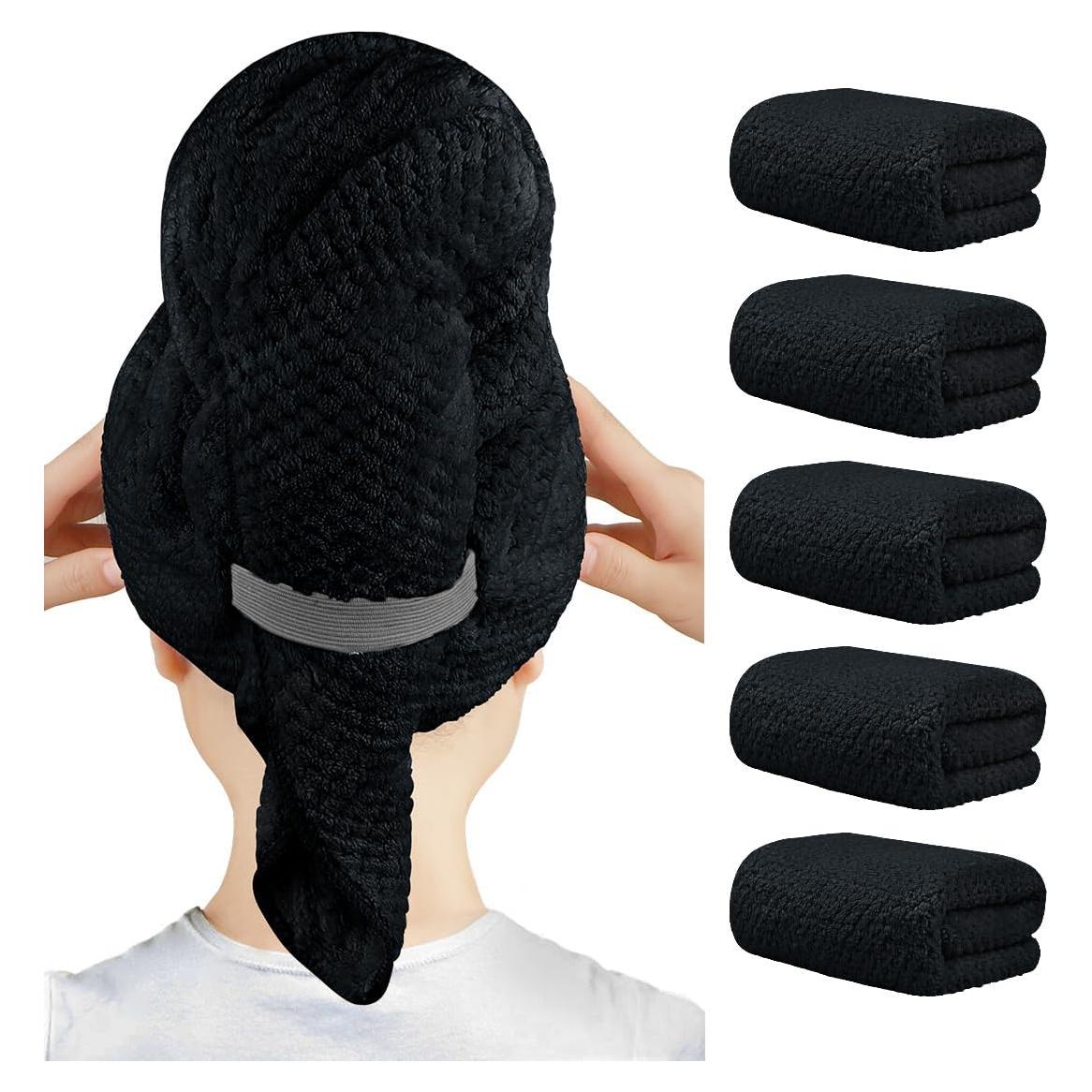 Toallas de Microfibra para Cabello HOMEXCEL 5 Pzas 101.6x50.8cm Negro