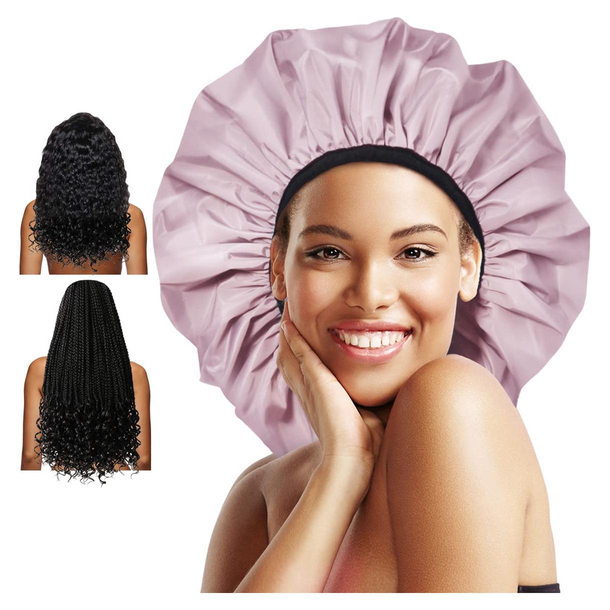 Gorro de Ducha Extra Grande Auban Rosa Impermeable Satén XL