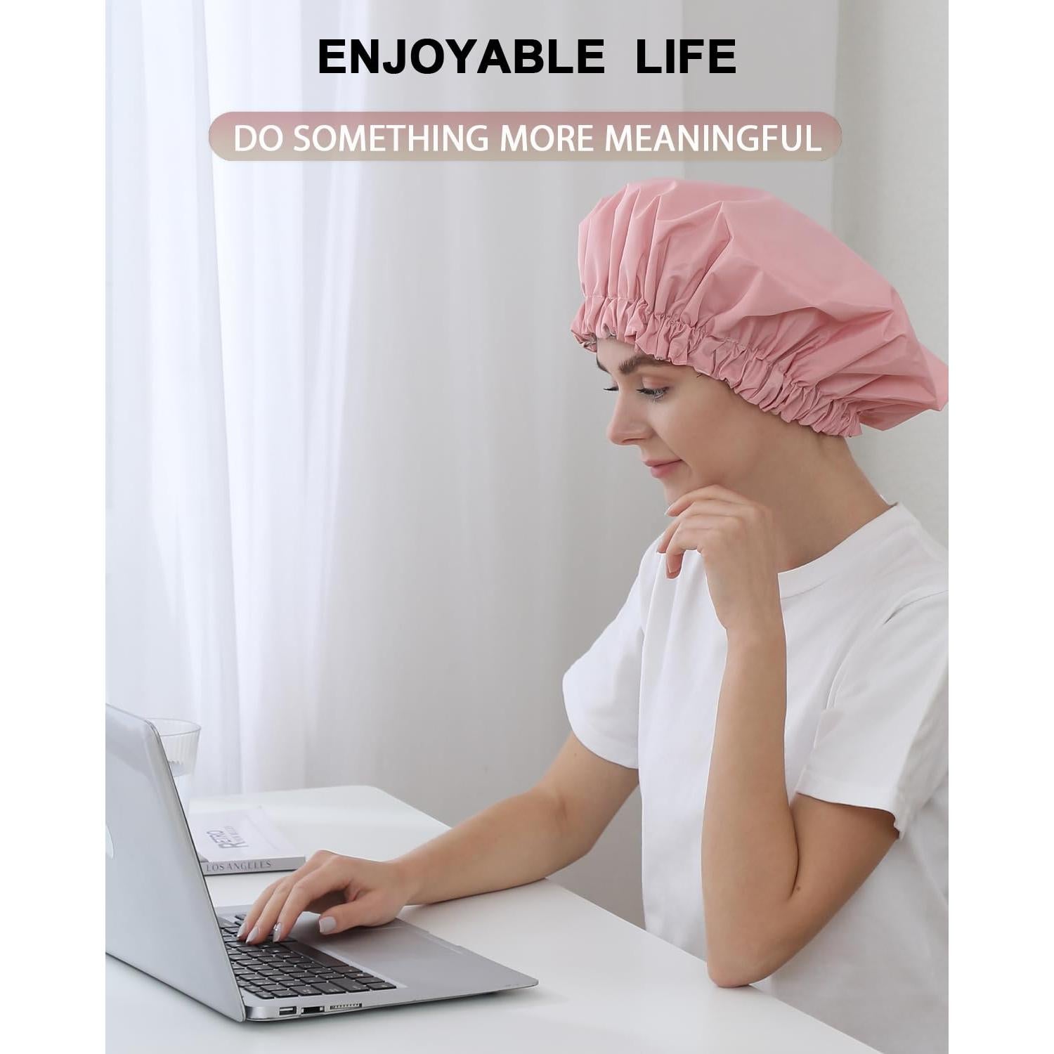 Gorro de Ducha YIZIJIZI Rosa Impermeable Reutilizable Extra Grande