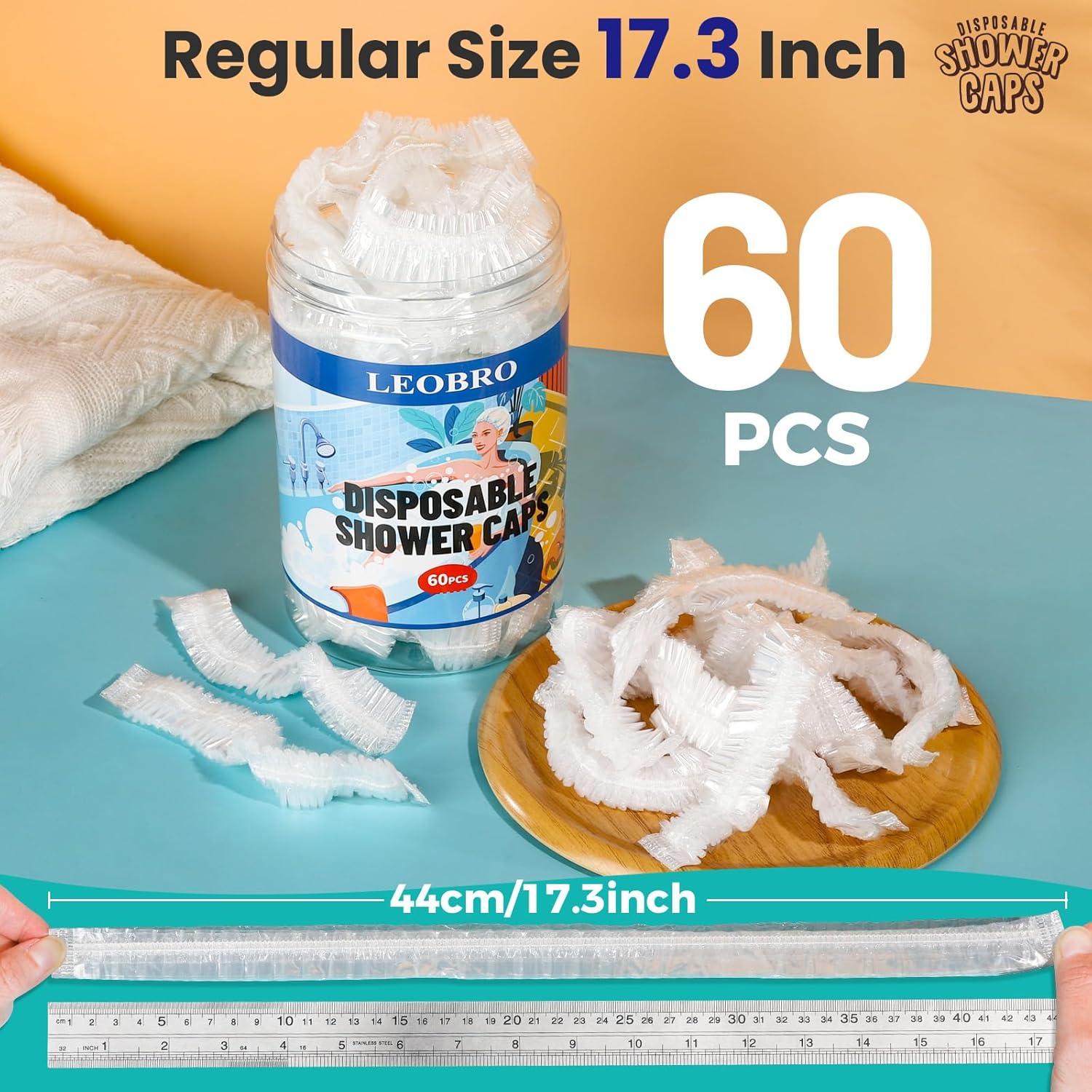 Gorras de Ducha Desechables LEOBRO 60PCS 44CM Transparentes