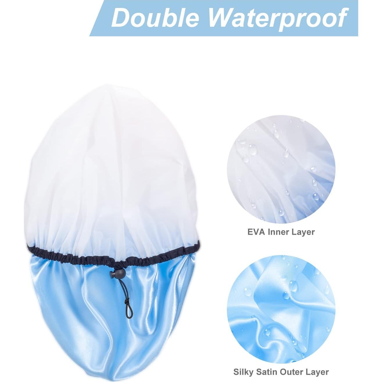 Gorro de Ducha Ajustable Auban Extra Grande Impermeable 3 Piezas