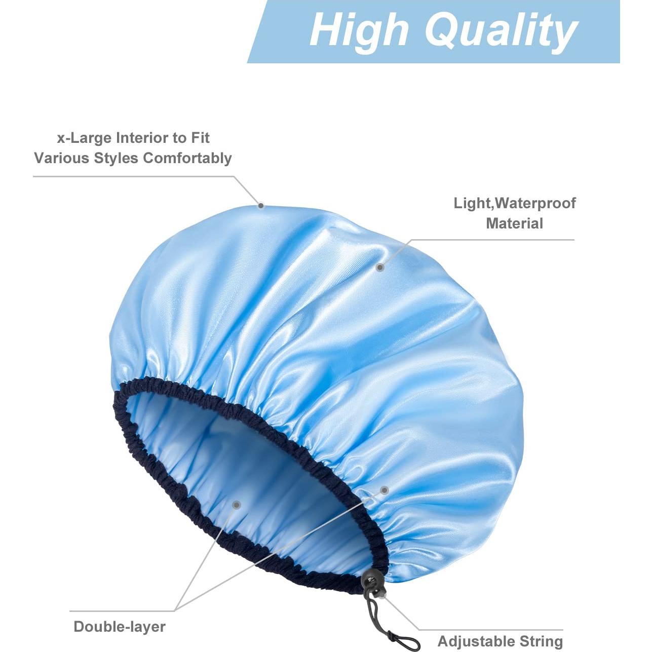 Gorro de Ducha Ajustable Auban Extra Grande Impermeable 3 Piezas