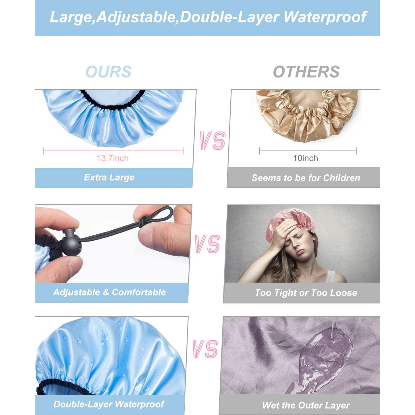 Gorro de Ducha Ajustable Auban Extra Grande Impermeable 3 Piezas