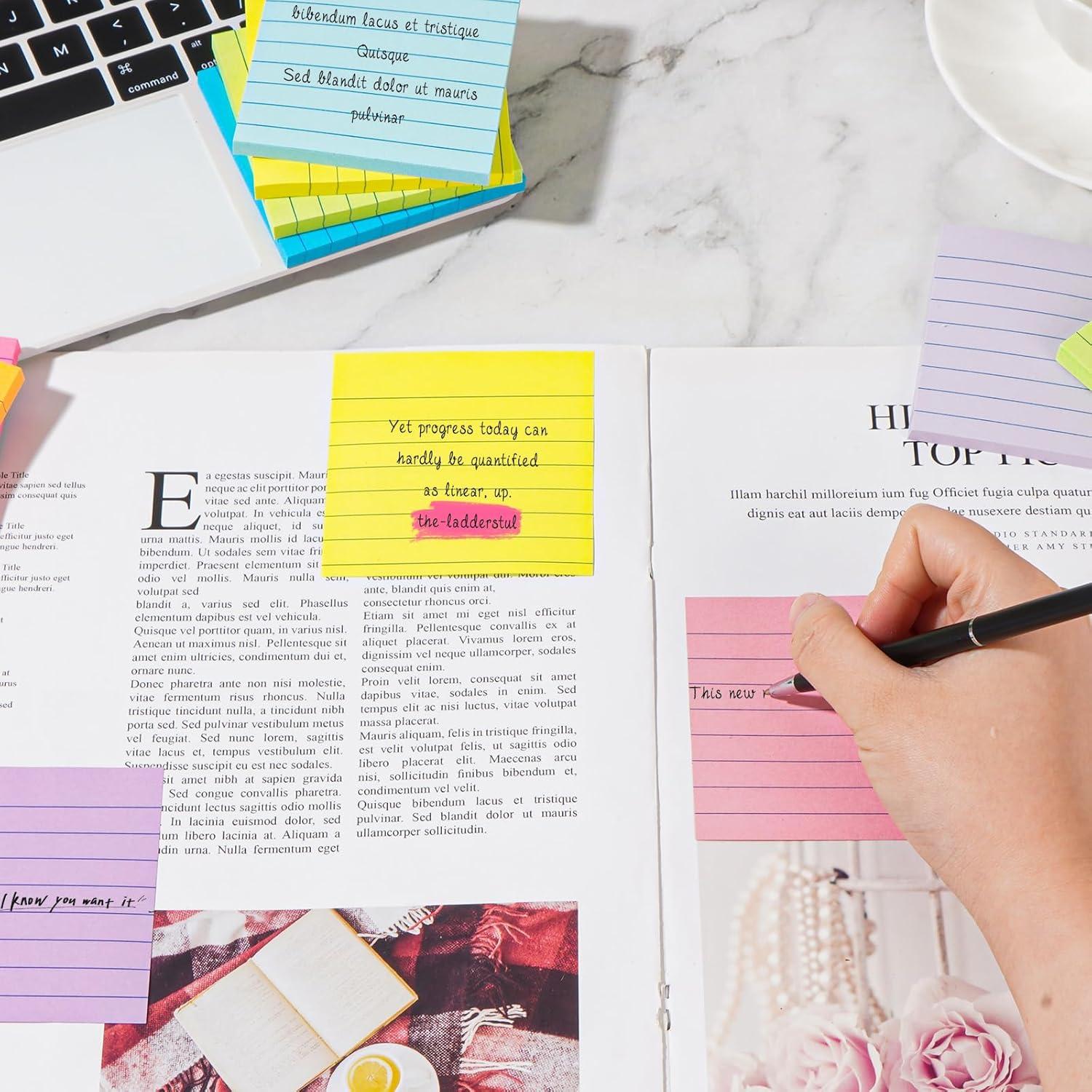 Notas Adhesivas Rayadas YEECOK 3x3" (7.62x7.62 cm) Multicolor