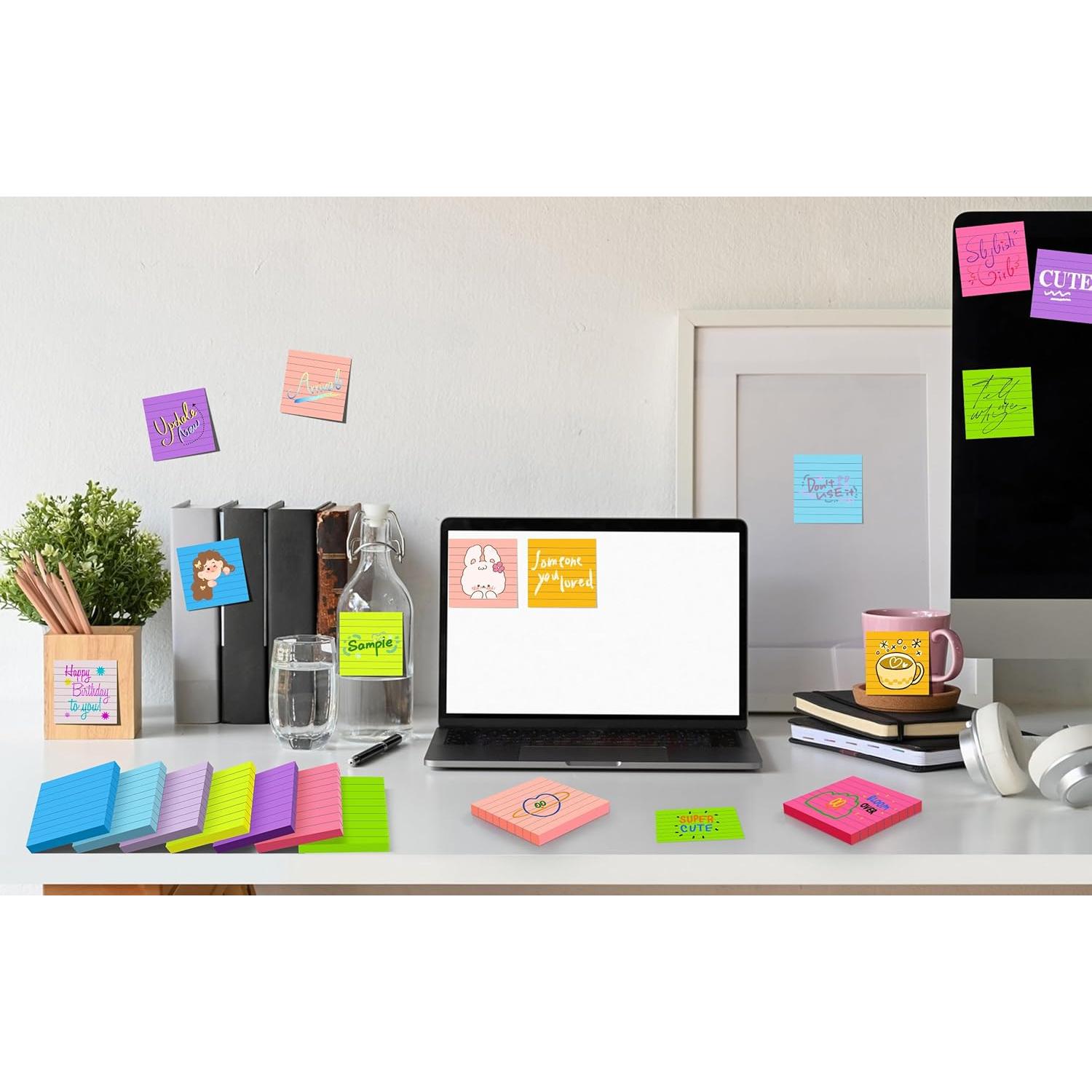 Notas Adhesivas Rayadas YEECOK 3x3" (7.62x7.62 cm) Multicolor