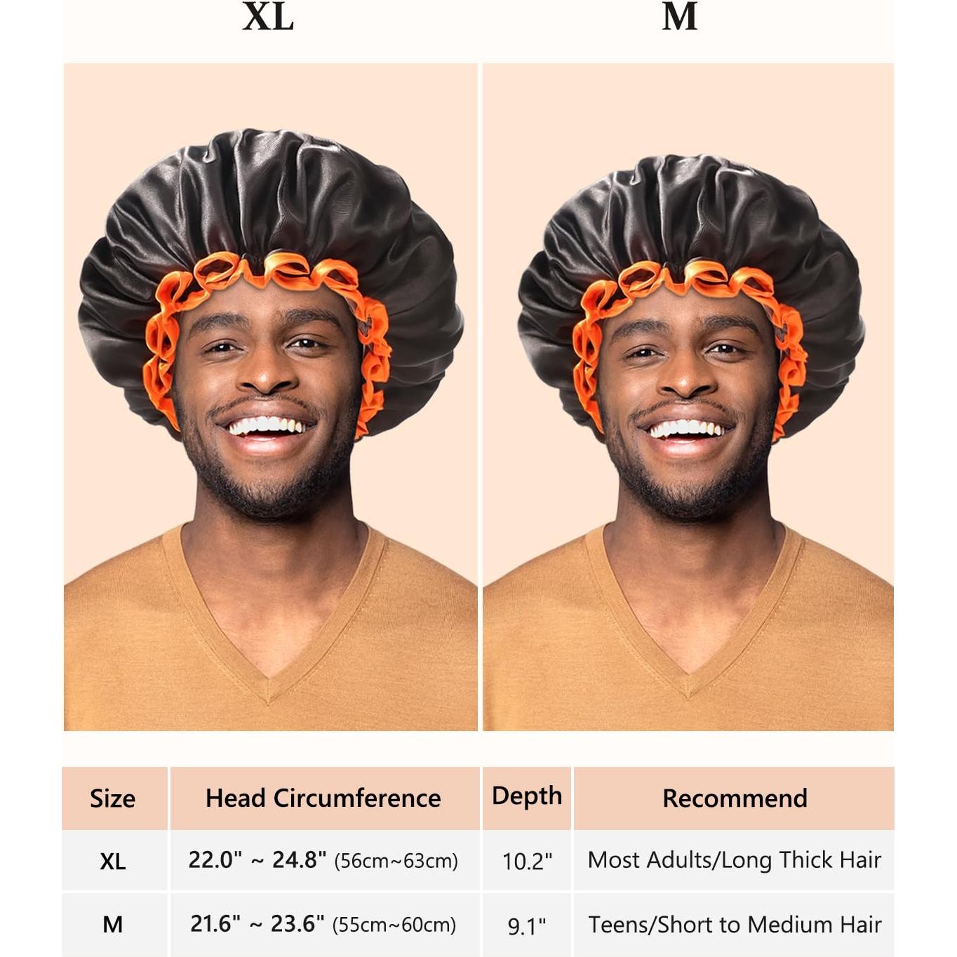 Gorro de Ducha XL Mikimini Negro con Borde Naranja Reutilizable