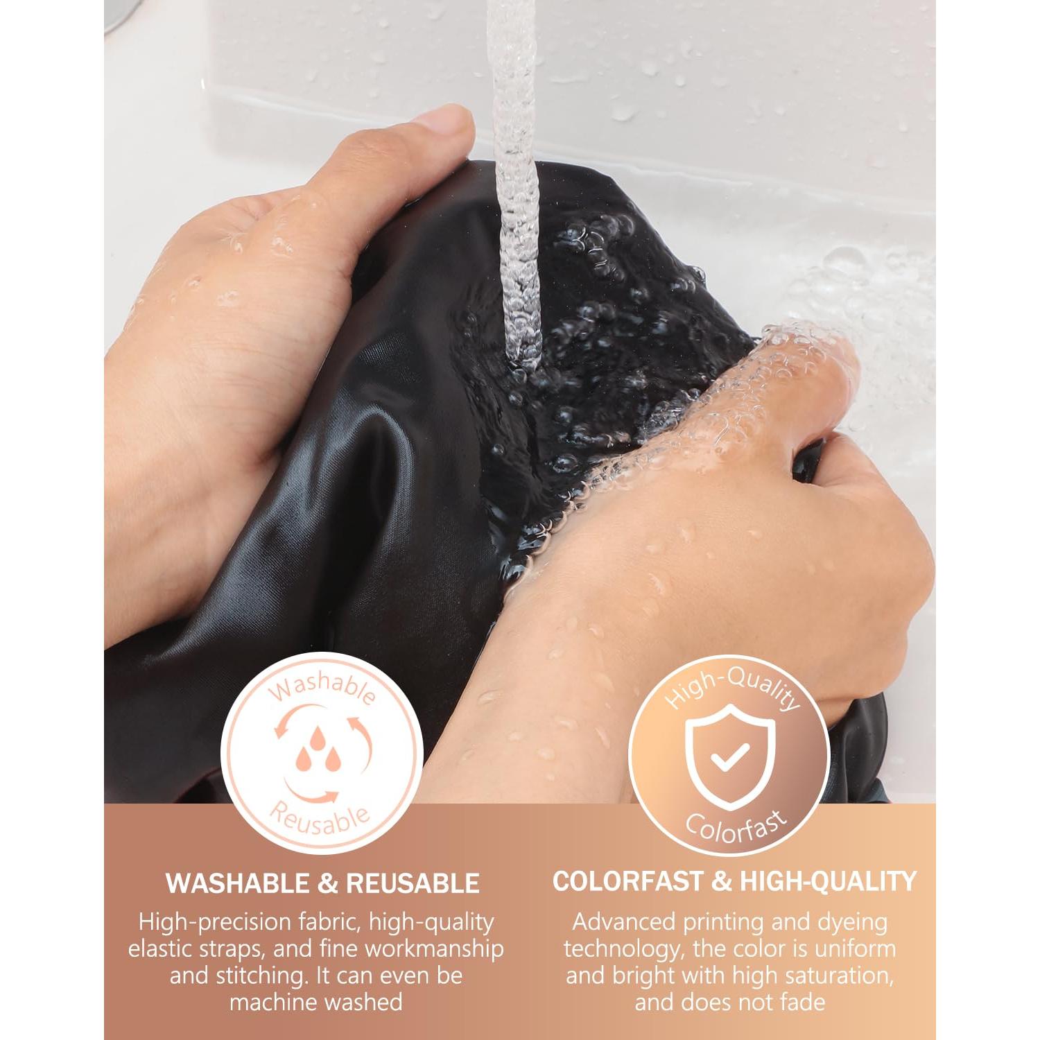 Gorro de Ducha XL Mikimini Negro con Borde Naranja Reutilizable