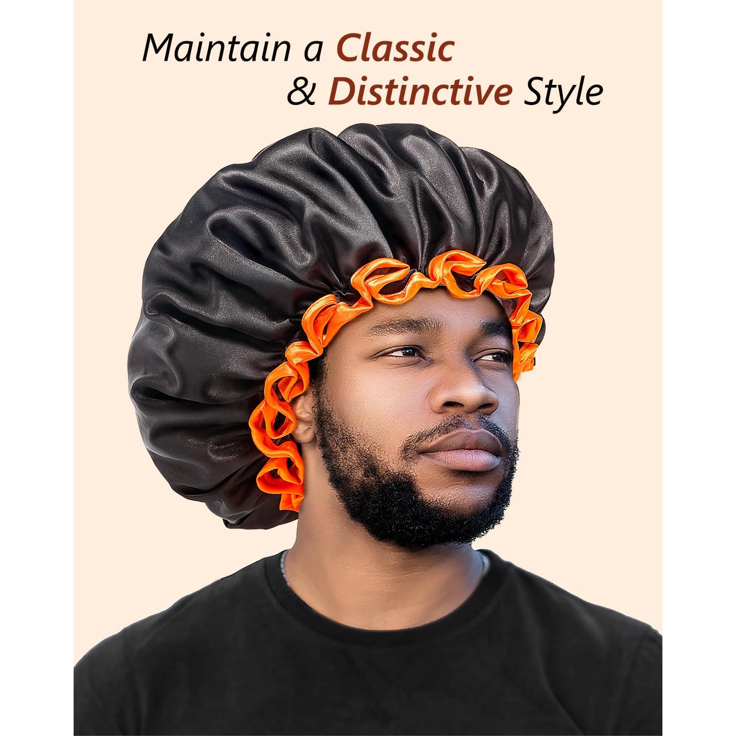 Gorro de Ducha XL Mikimini Negro con Borde Naranja Reutilizable