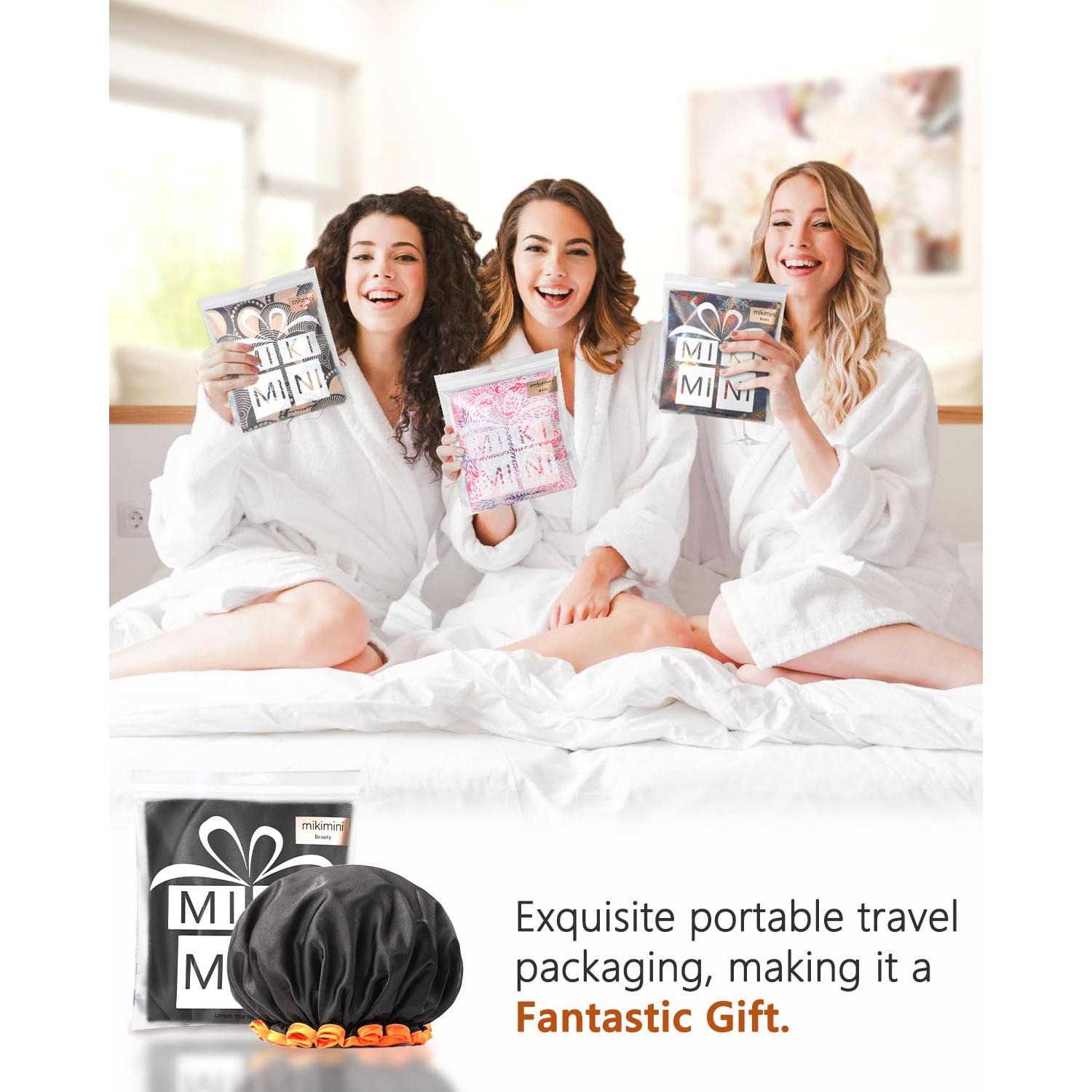 Gorro de Ducha XL Mikimini Negro con Borde Naranja Reutilizable