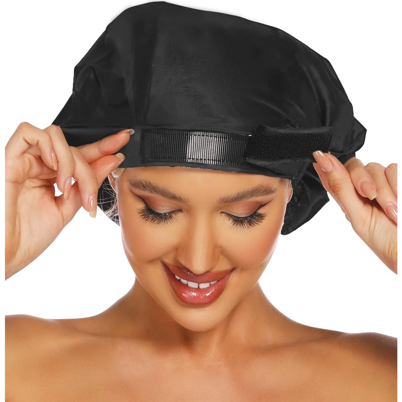 Gorro de Ducha Grande HIUMI Ajustable para Cabello Largo Negro