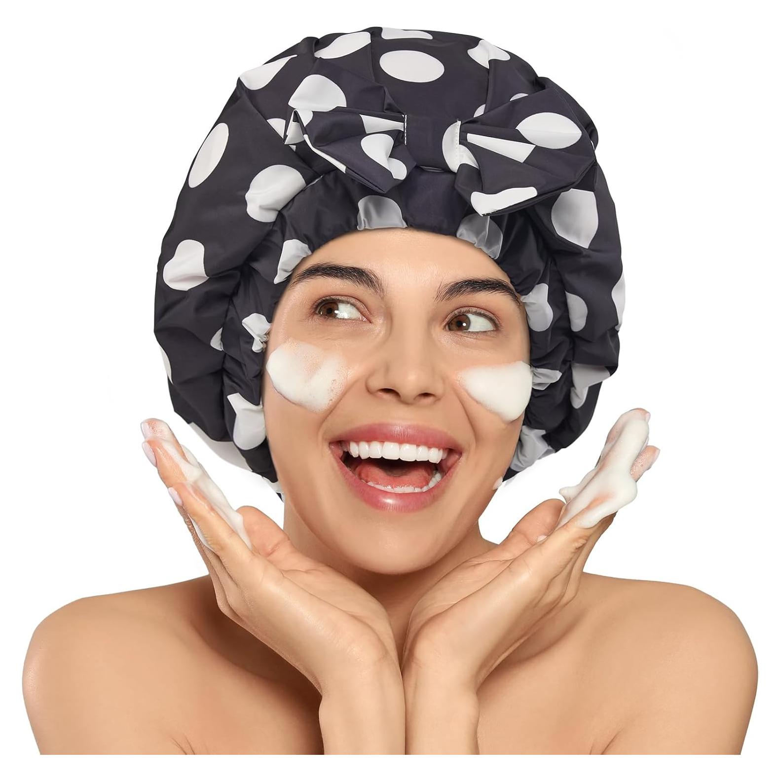 Gorro de Ducha de Seda LitBear Reutilizable Impermeable Puntos Negros